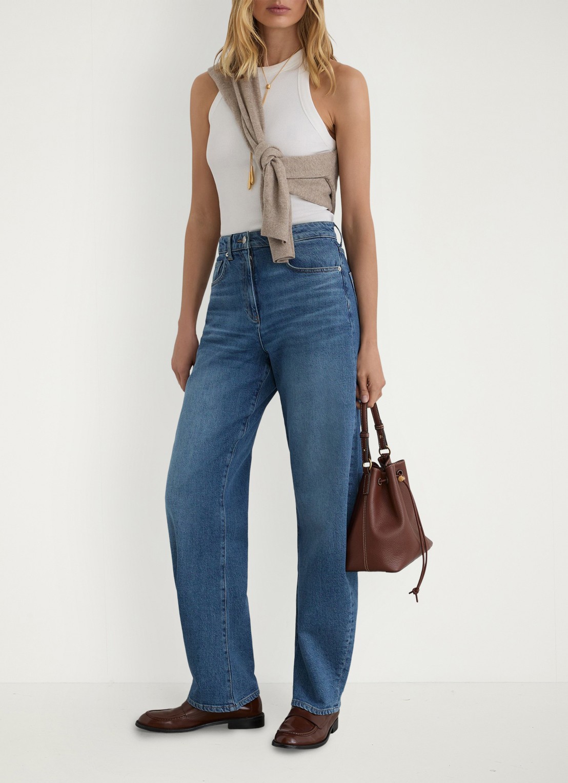 Reiss Petite Sabel high waist balloon fit jeans in medium wassing - voorkant 2 denim