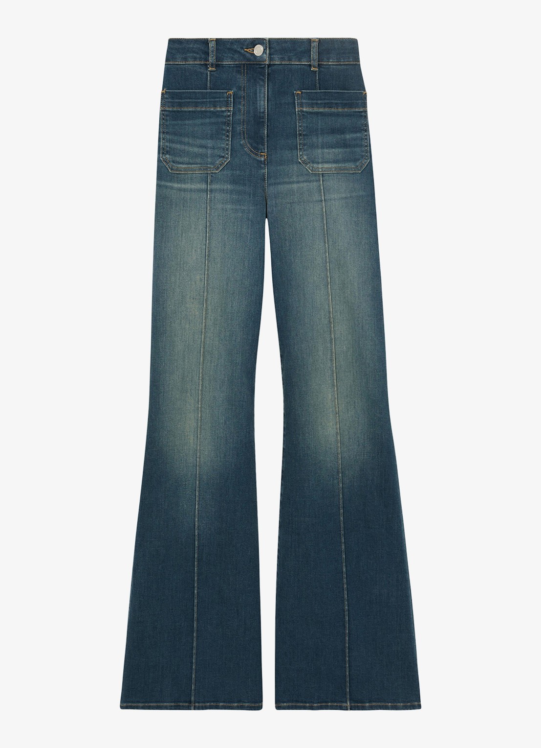 Reiss Petite Sakura high waist flared jeans met in lyocellblend - voorkant 2 blauw
