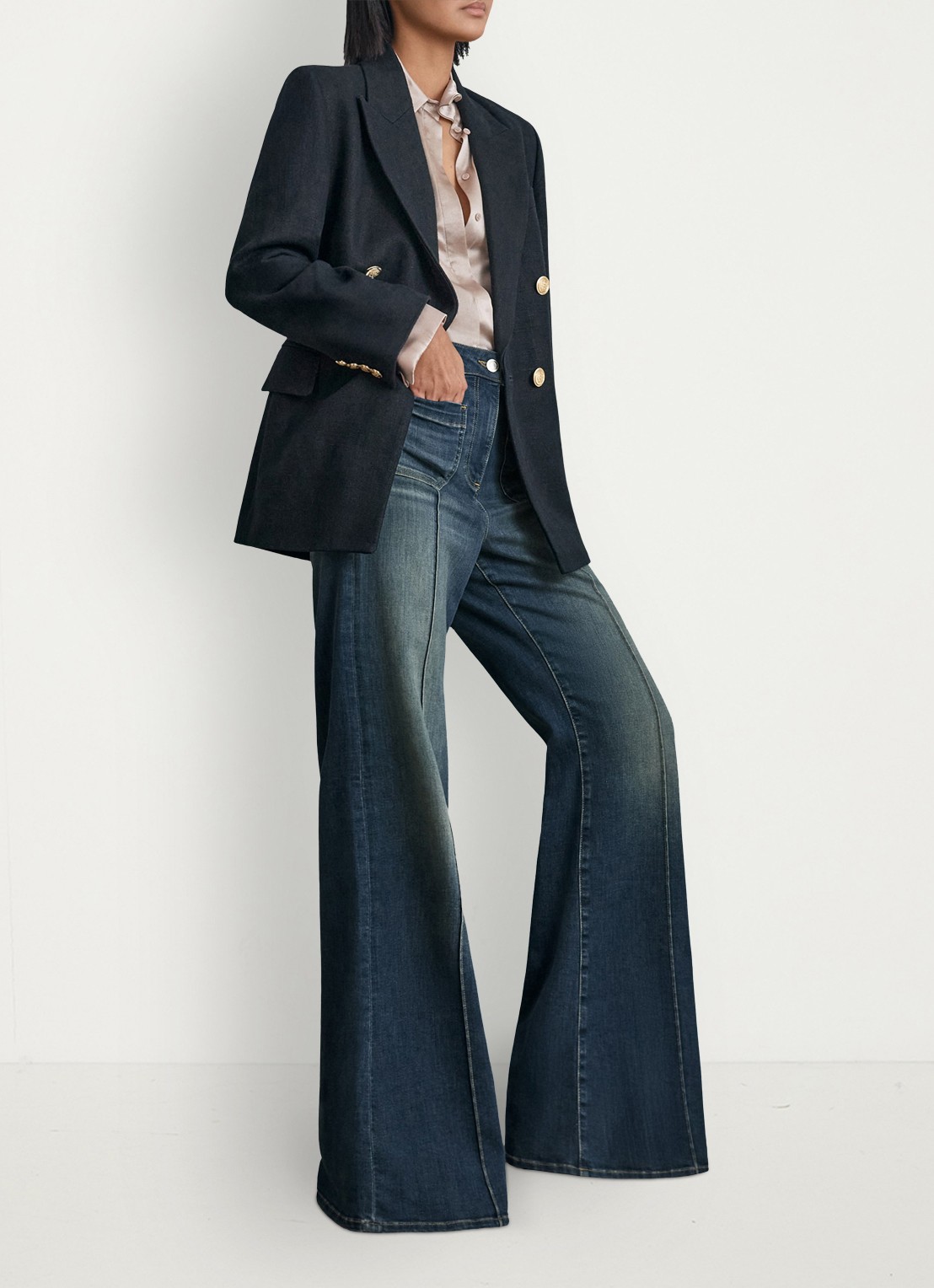 Reiss Petite Sakura high waist flared jeans met in lyocellblend - voorkant 3 blauw