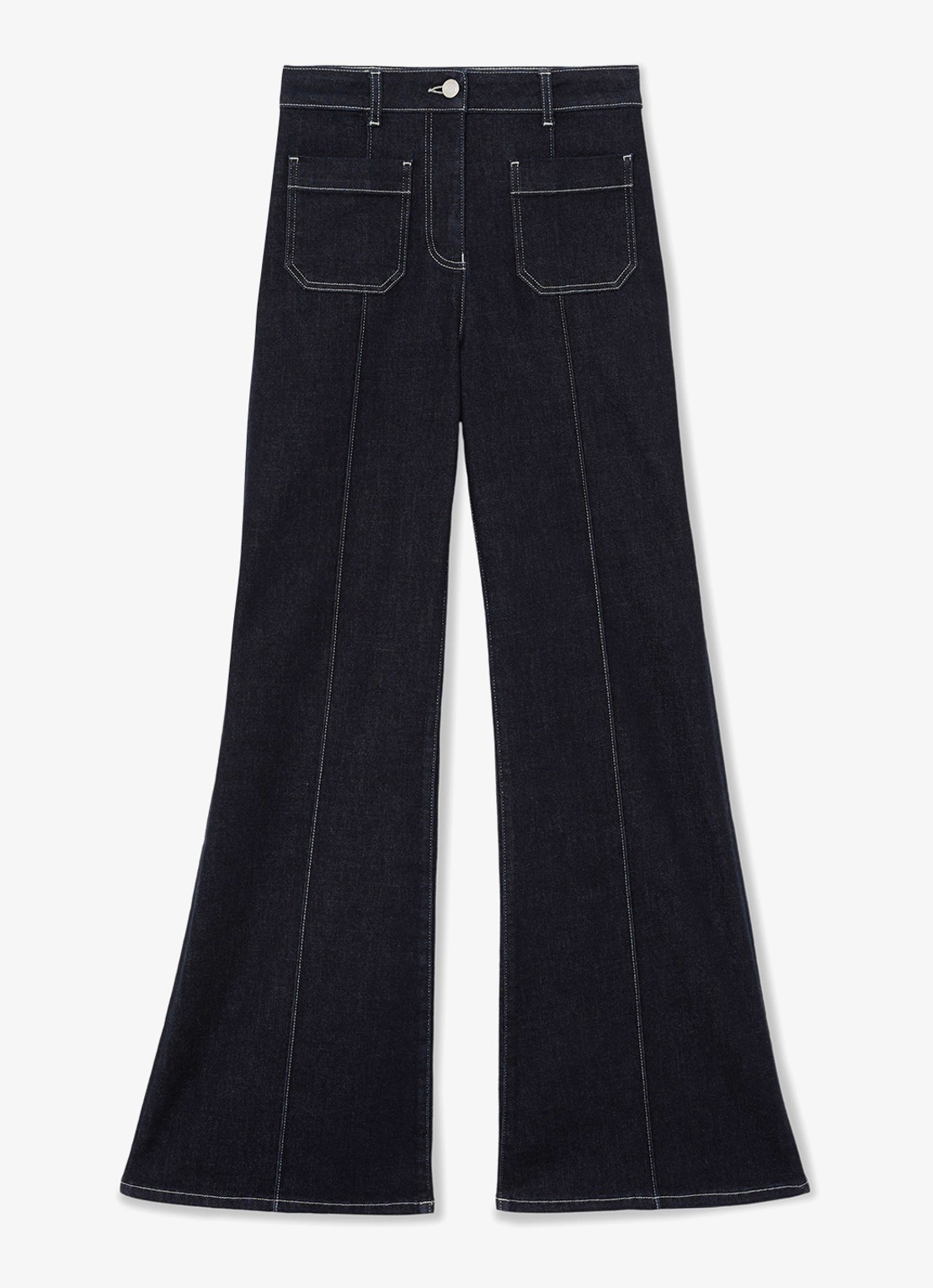 Reiss Petite Sakura high waist flared jeans met opgestikte zakken - voorkant 6 indigo