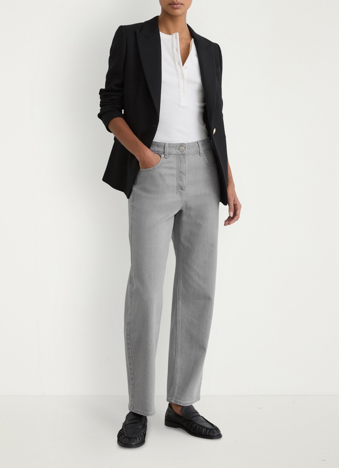 Reiss Petite Selin mid waist straight leg jeans met gekleurde wassing - voorkant 3 grijs