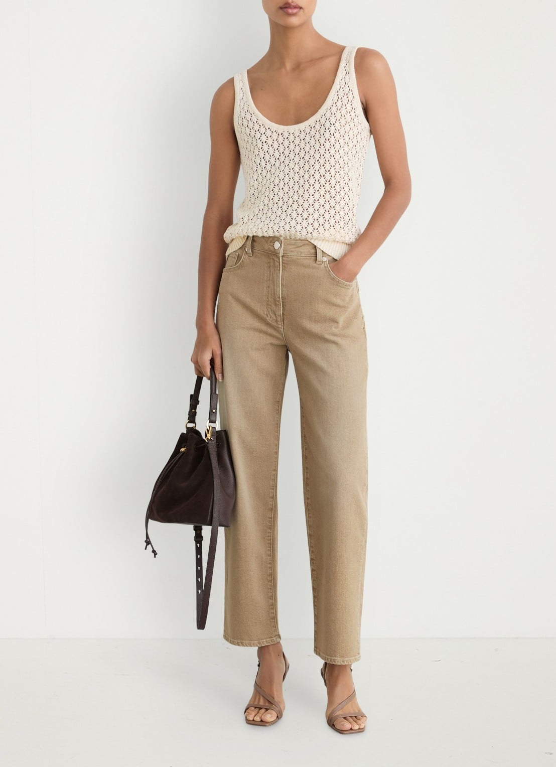 Reiss Petite Selin mid waist straight leg jeans met steekzakken - detail 6 zand