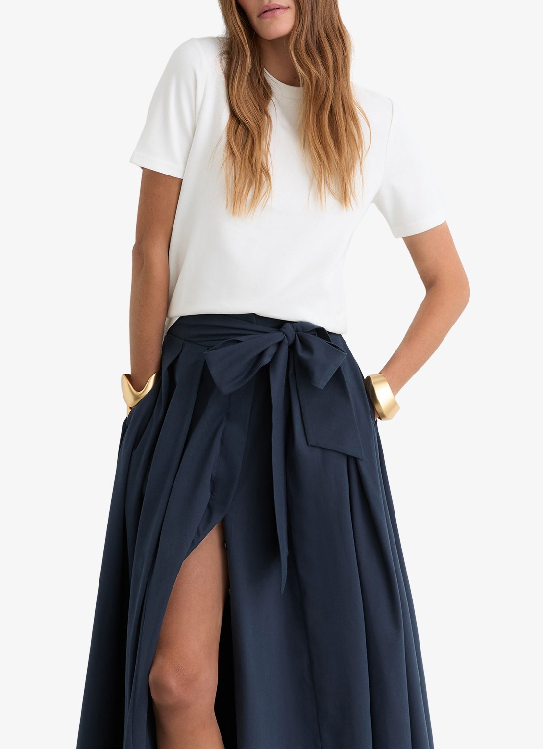 Reiss Petite Simone maxi rok met split - detail 4 donkerblauw