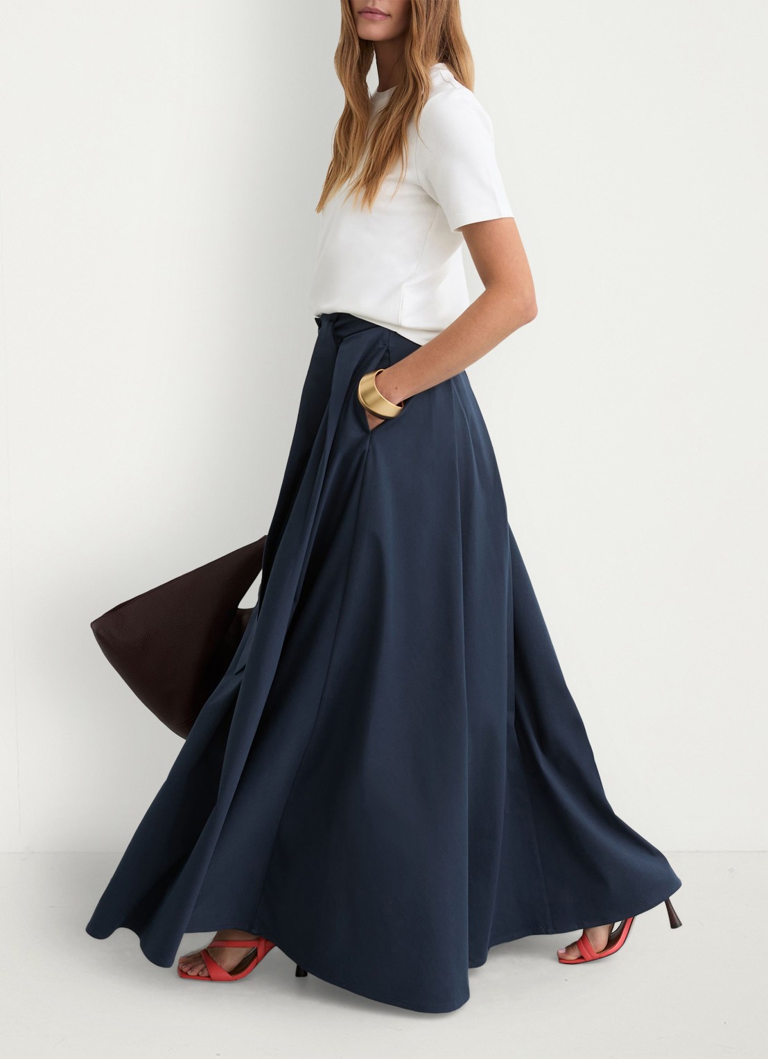 Reiss Petite Simone maxi rok met split - voorkant 2 donkerblauw
