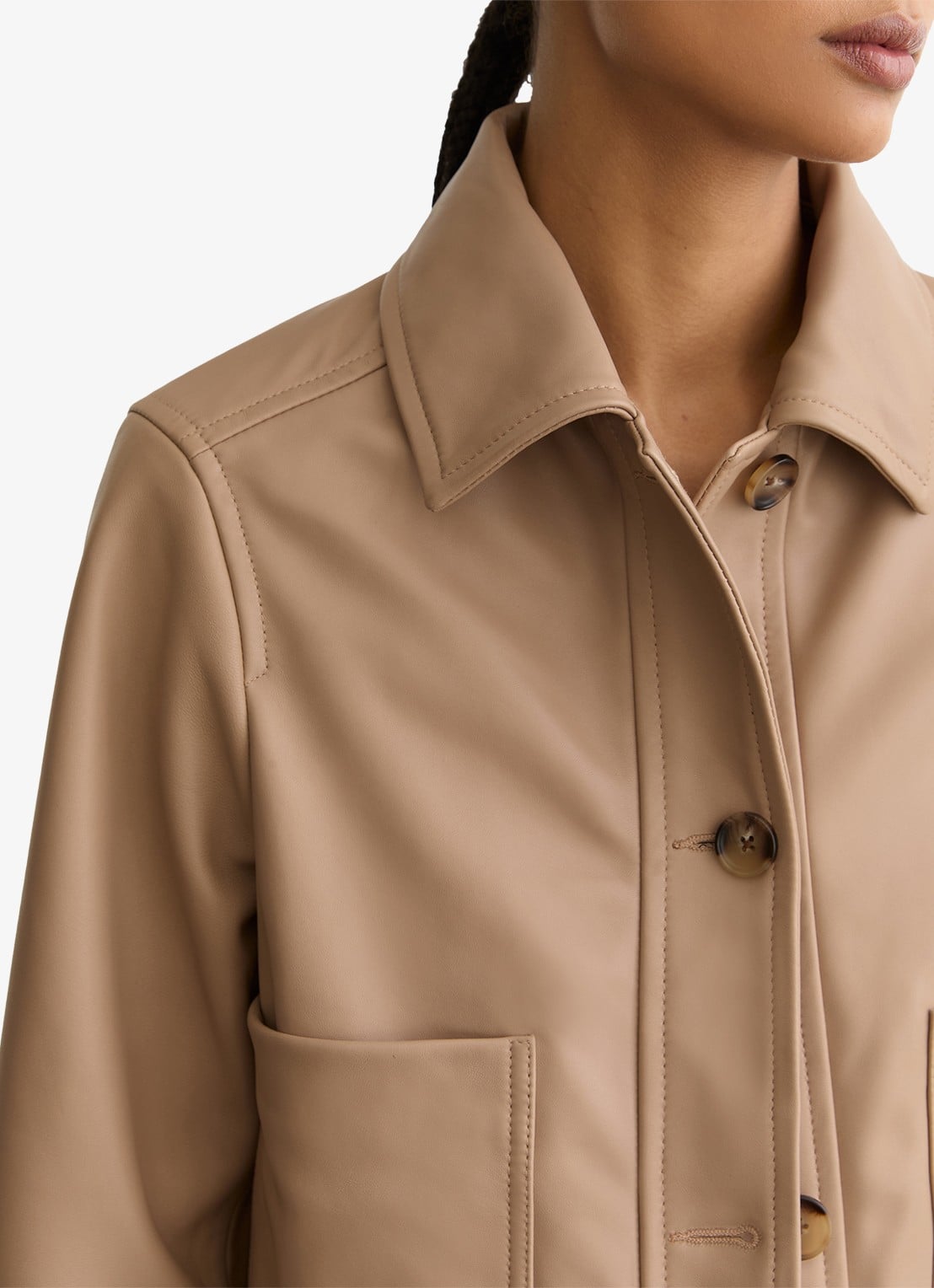 Reiss Petite Sonny jack van leer met opgestikte zakken - detail 5 bruin