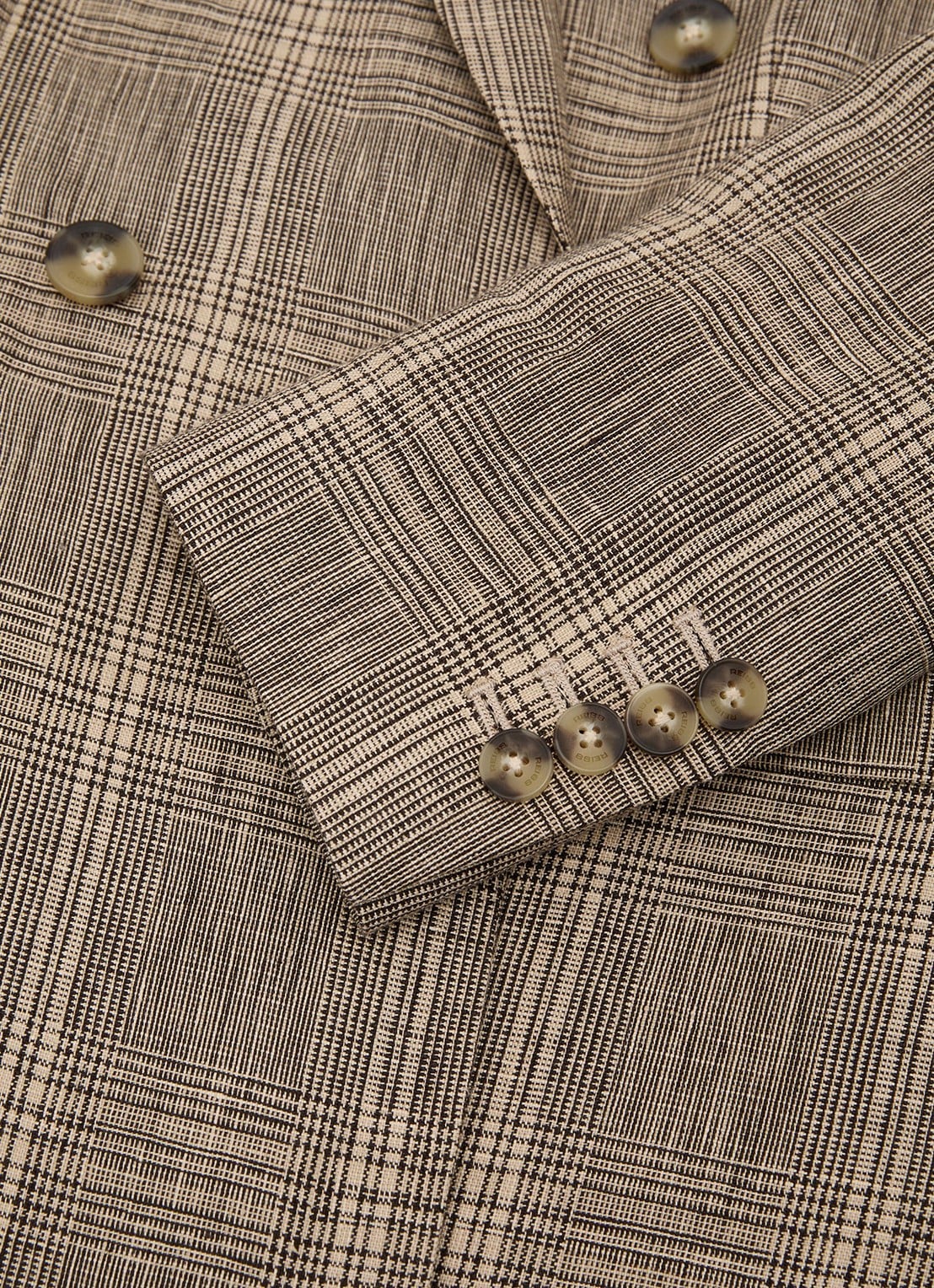 Reiss Petite Sybil double-breasted blazer van linnen met ruitdessin - detail 4 beige