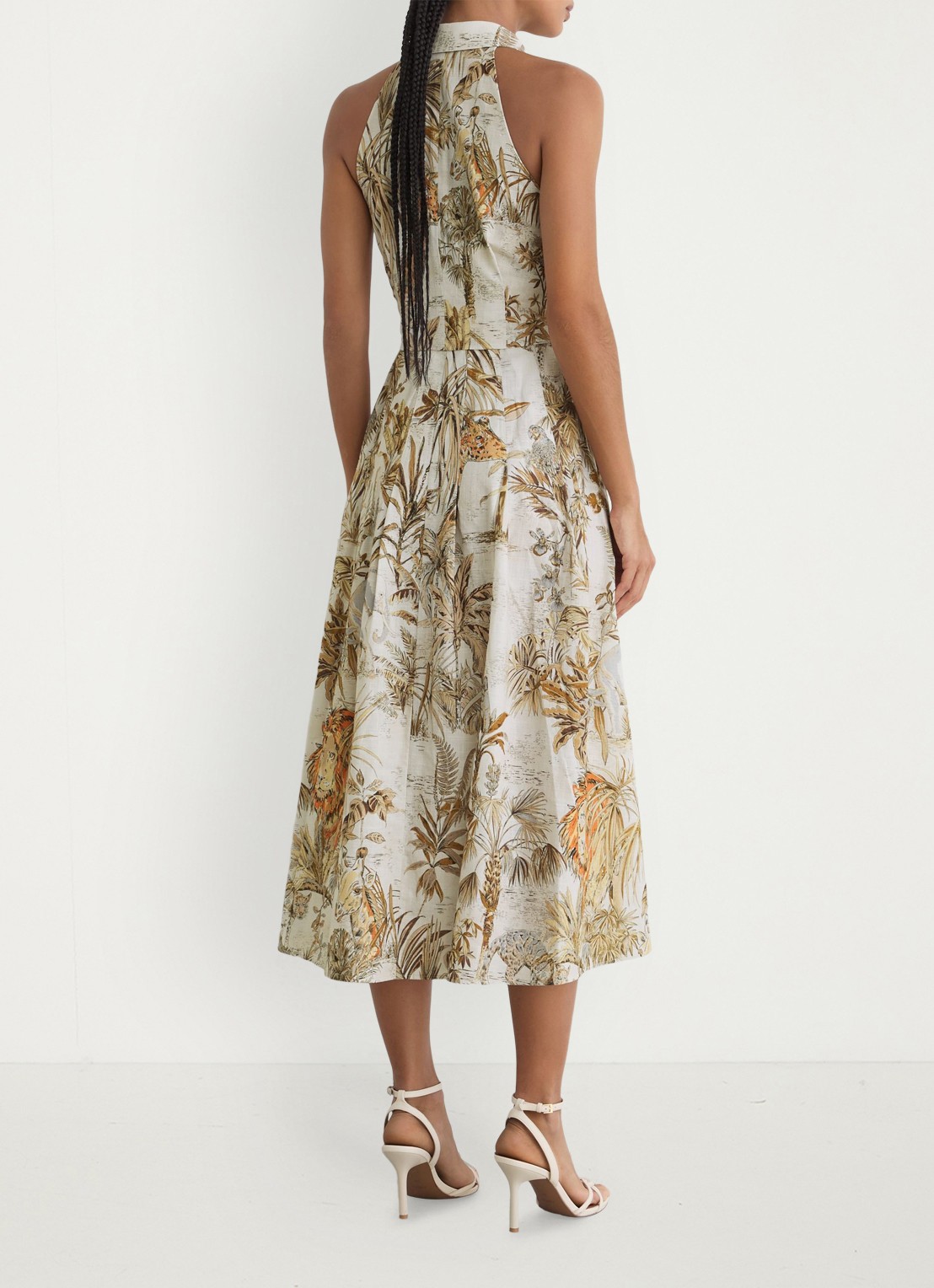 Reiss Petite Tate midi jurk met print - achterkant creme