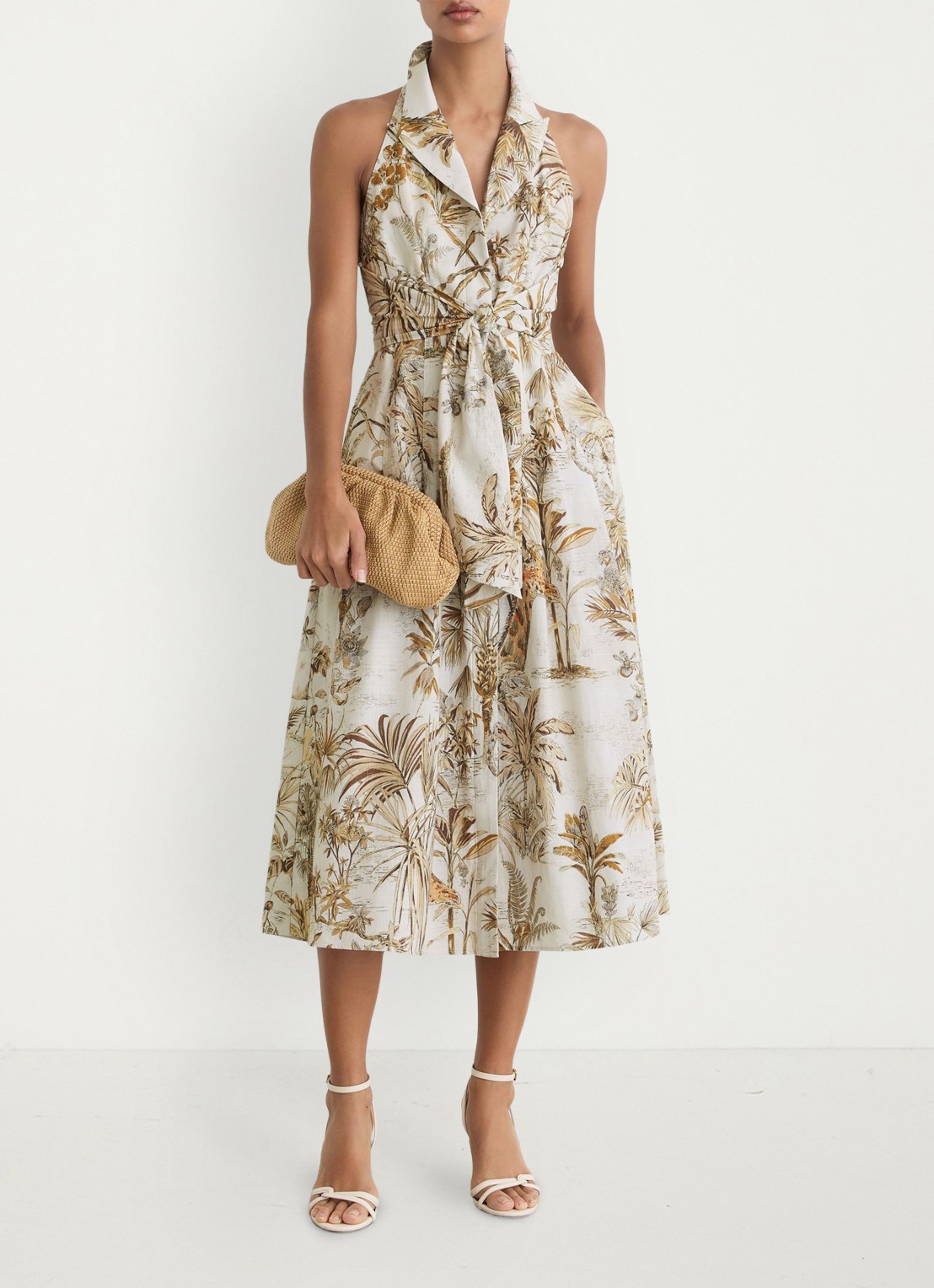Reiss Petite Tate midi jurk met print - detail 5 creme