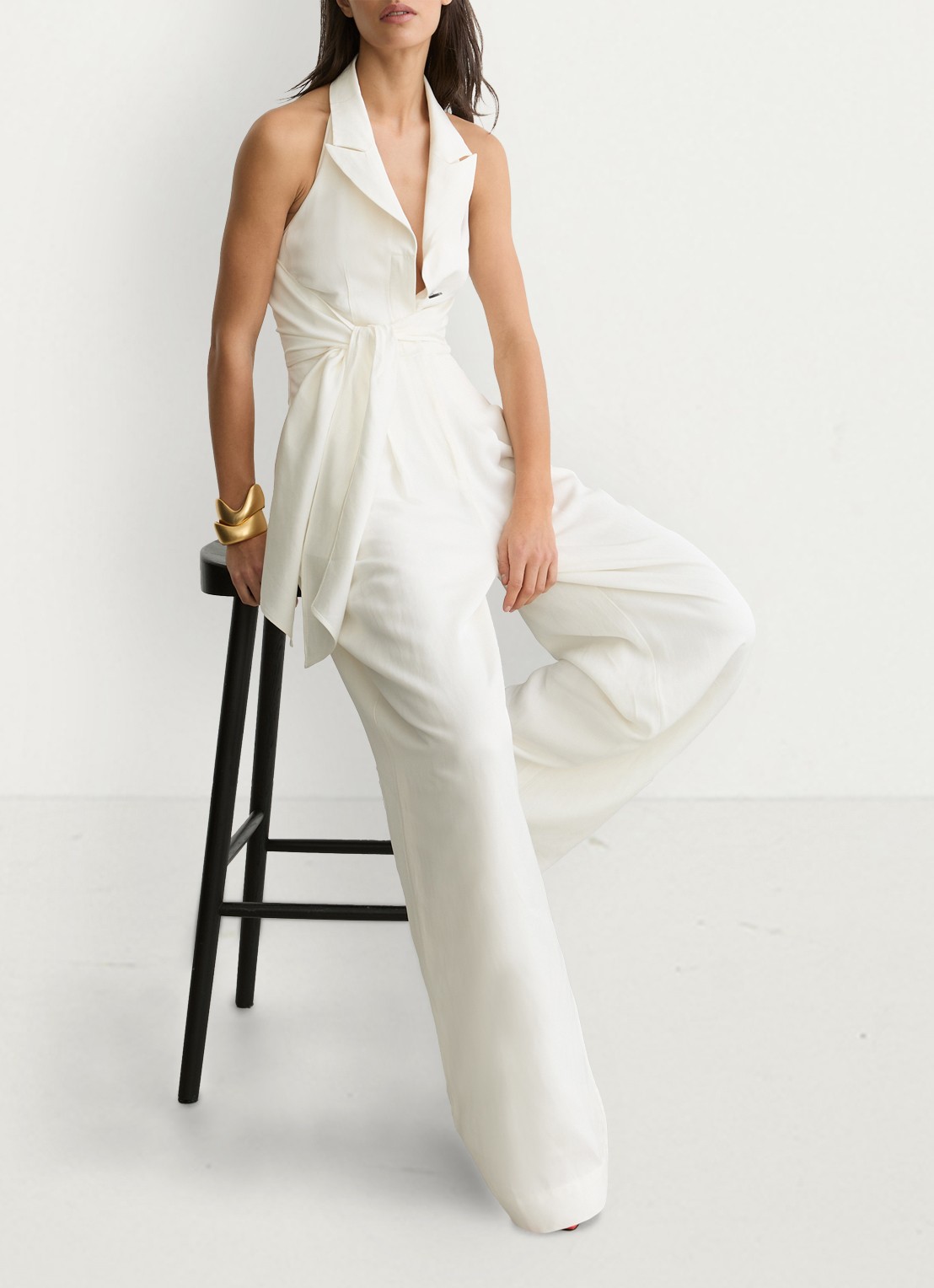 Reiss Petite Taya wide fit jumpsuit in linnenblend - detail 2 wit