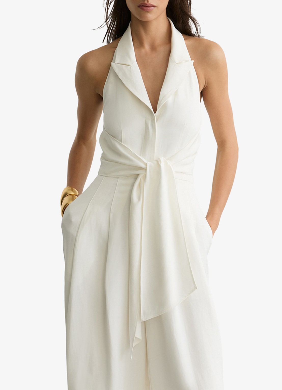 Reiss Petite Taya wide fit jumpsuit in linnenblend - detail 3 wit