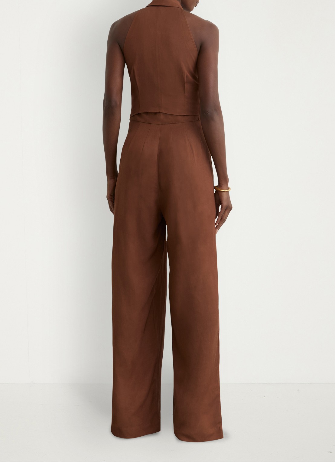Reiss Petite Taya wide fit jumpsuit in linnenblend - achterkant bruin