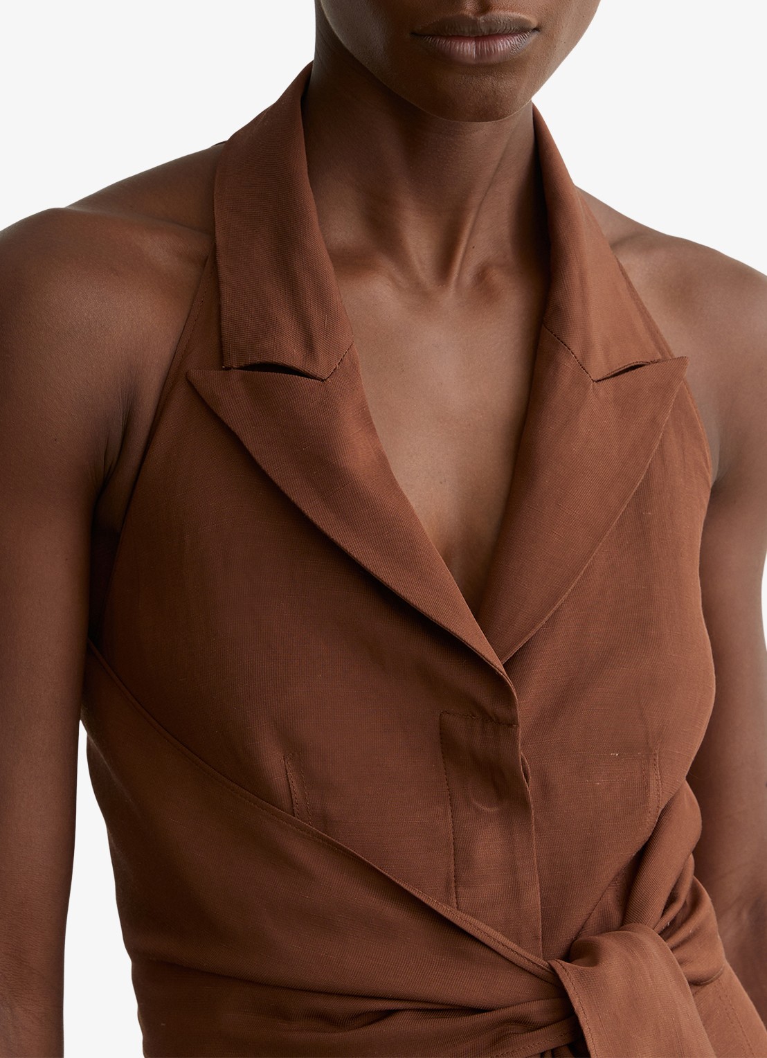 Reiss Petite Taya wide fit jumpsuit in linnenblend - detail 5 bruin