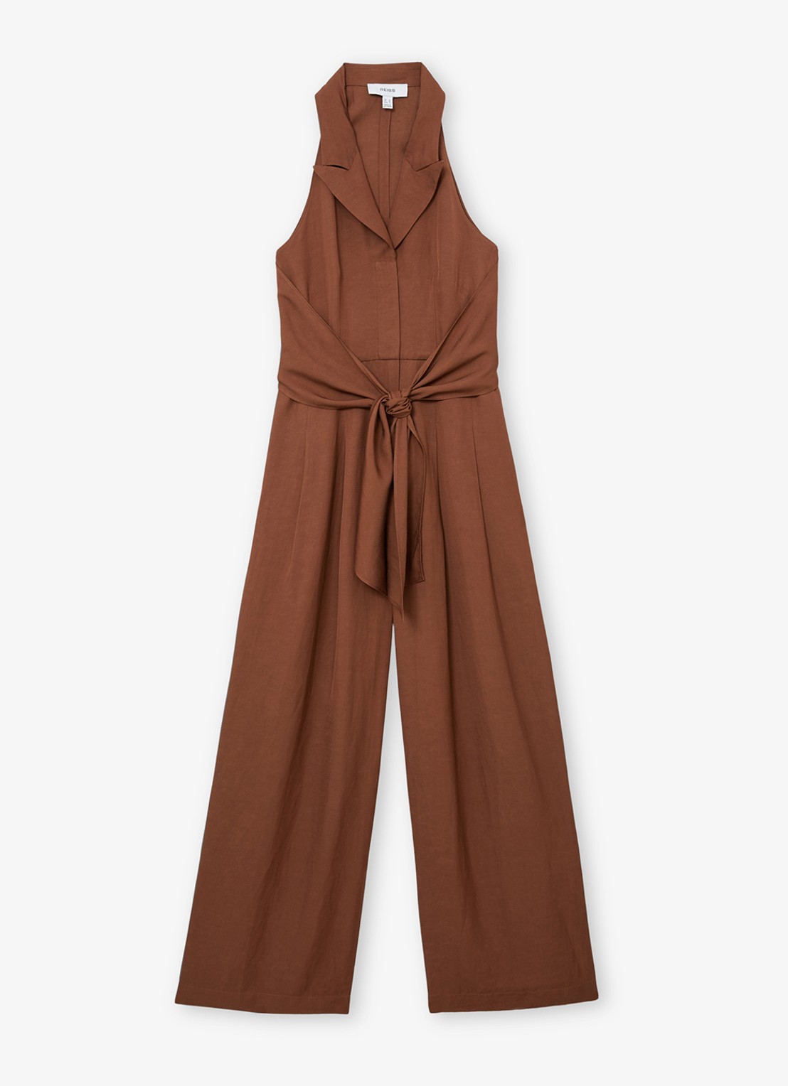 Reiss Petite Taya wide fit jumpsuit in linnenblend - voorkant 2 bruin
