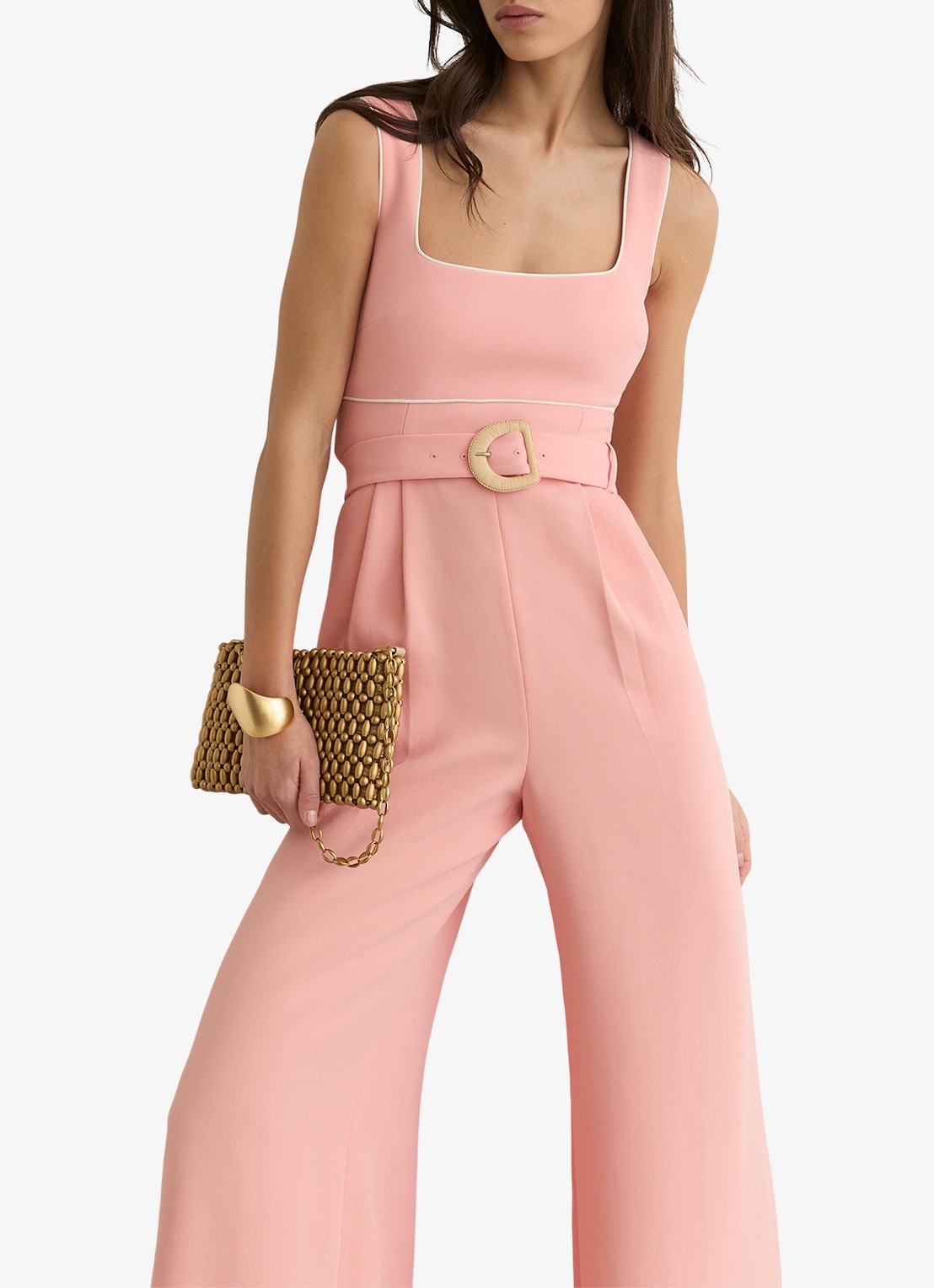 Reiss Petite wide fit jumpsuit met ceintuur - detail 4 oudroze