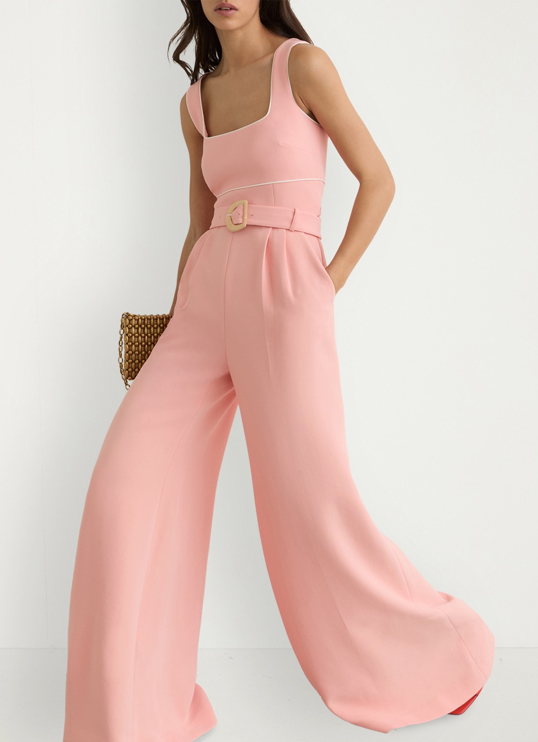 Reiss Petite wide fit jumpsuit met ceintuur - detail 6 oudroze