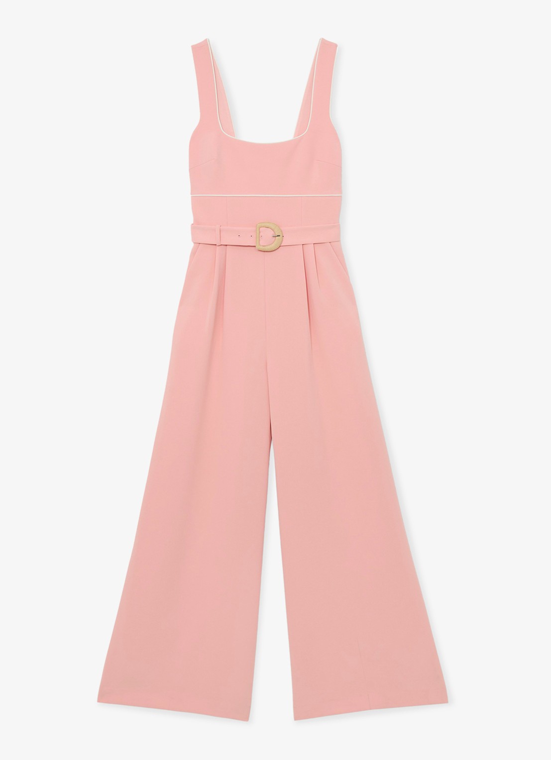Reiss Petite wide fit jumpsuit met ceintuur - voorkant 2 oudroze