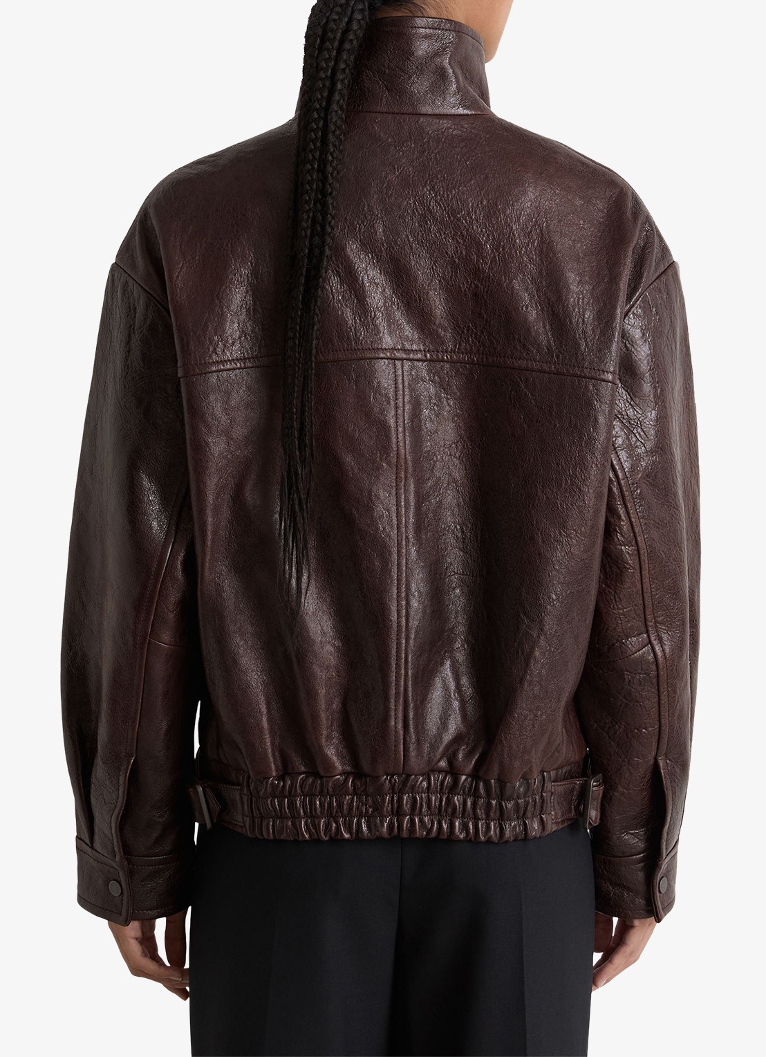 Reiss Petra leren jack met structuur - achterkant 5 aubergine