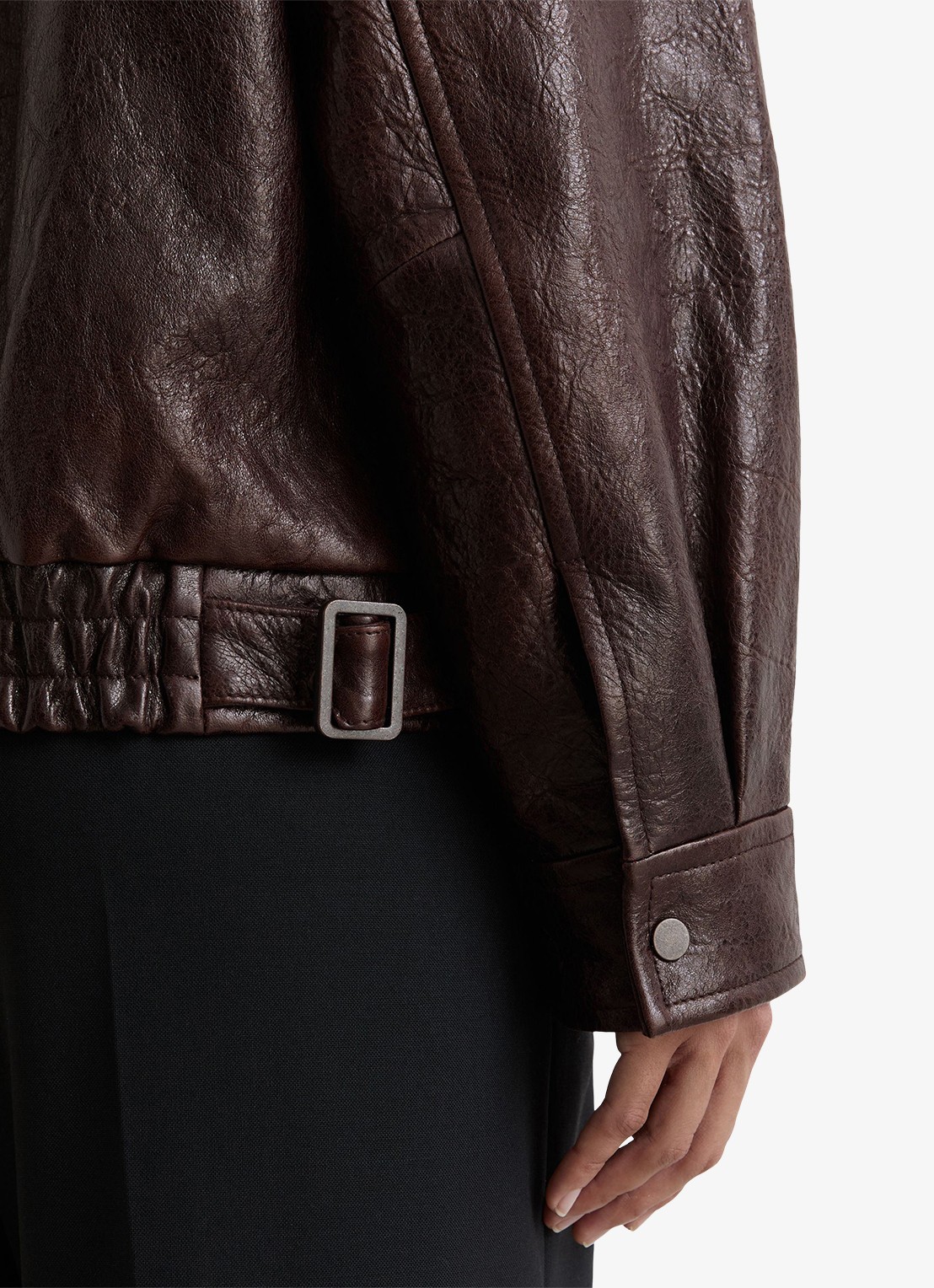 Reiss Petra leren jack met structuur - detail 2 aubergine