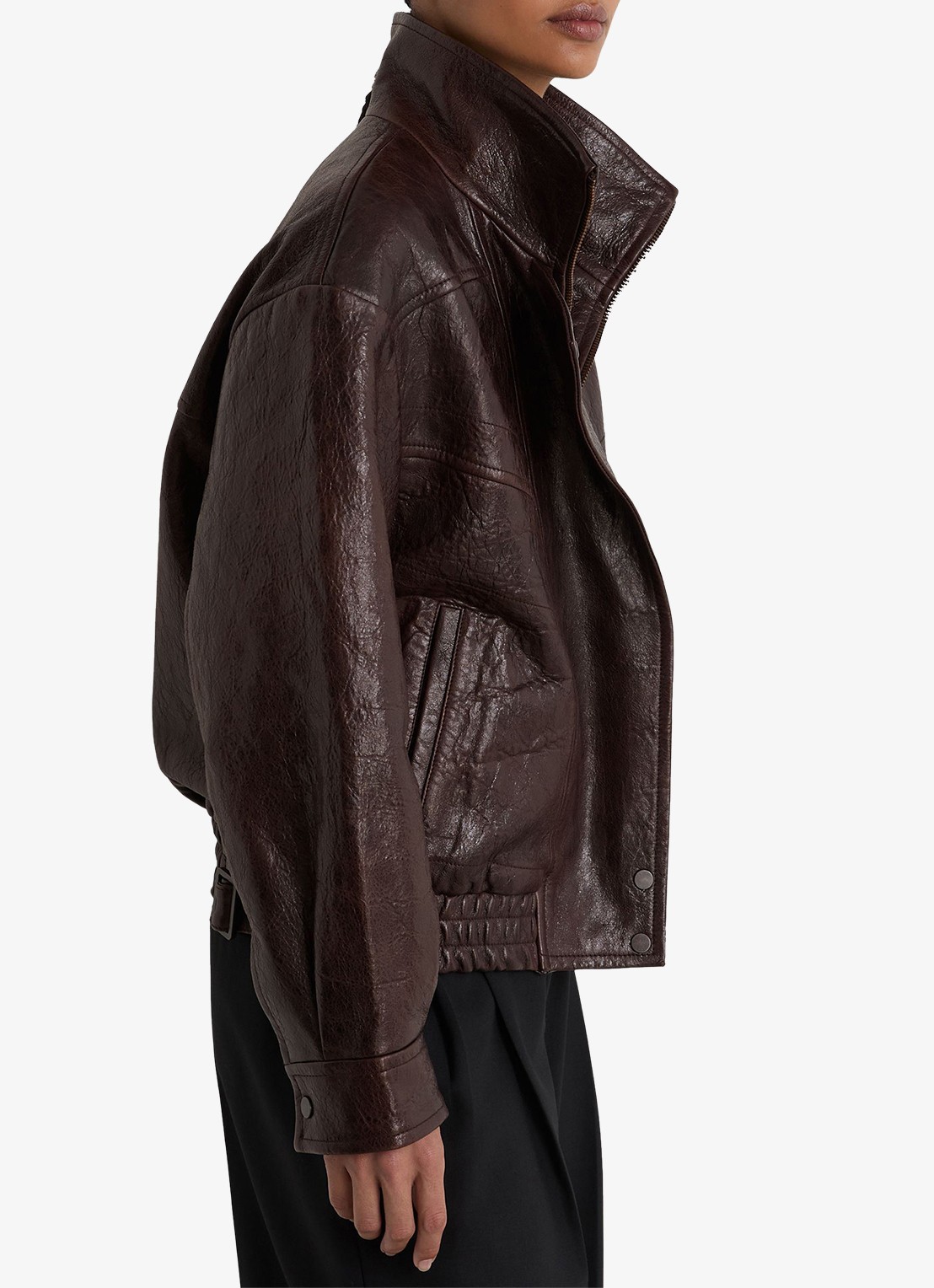 Reiss Petra leren jack met structuur - detail 3 aubergine