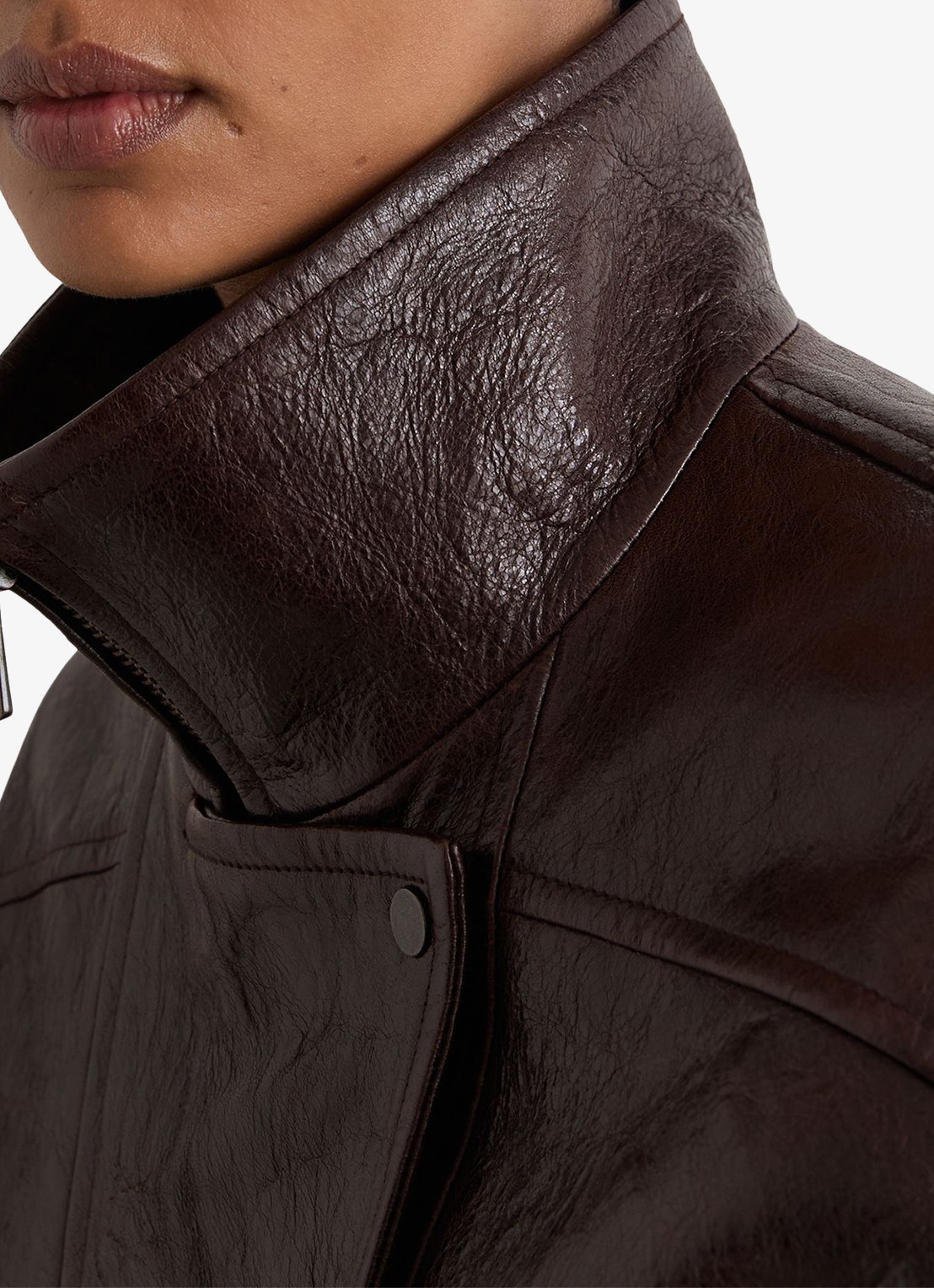 Reiss Petra leren jack met structuur - detail 4 aubergine