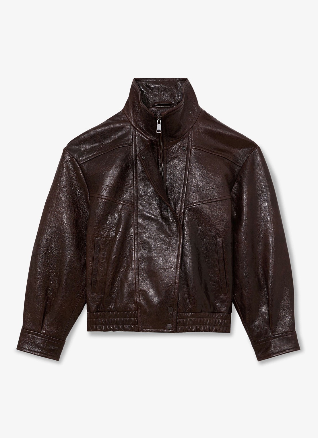 Reiss Petra leren jack met structuur - voorkant 6 aubergine