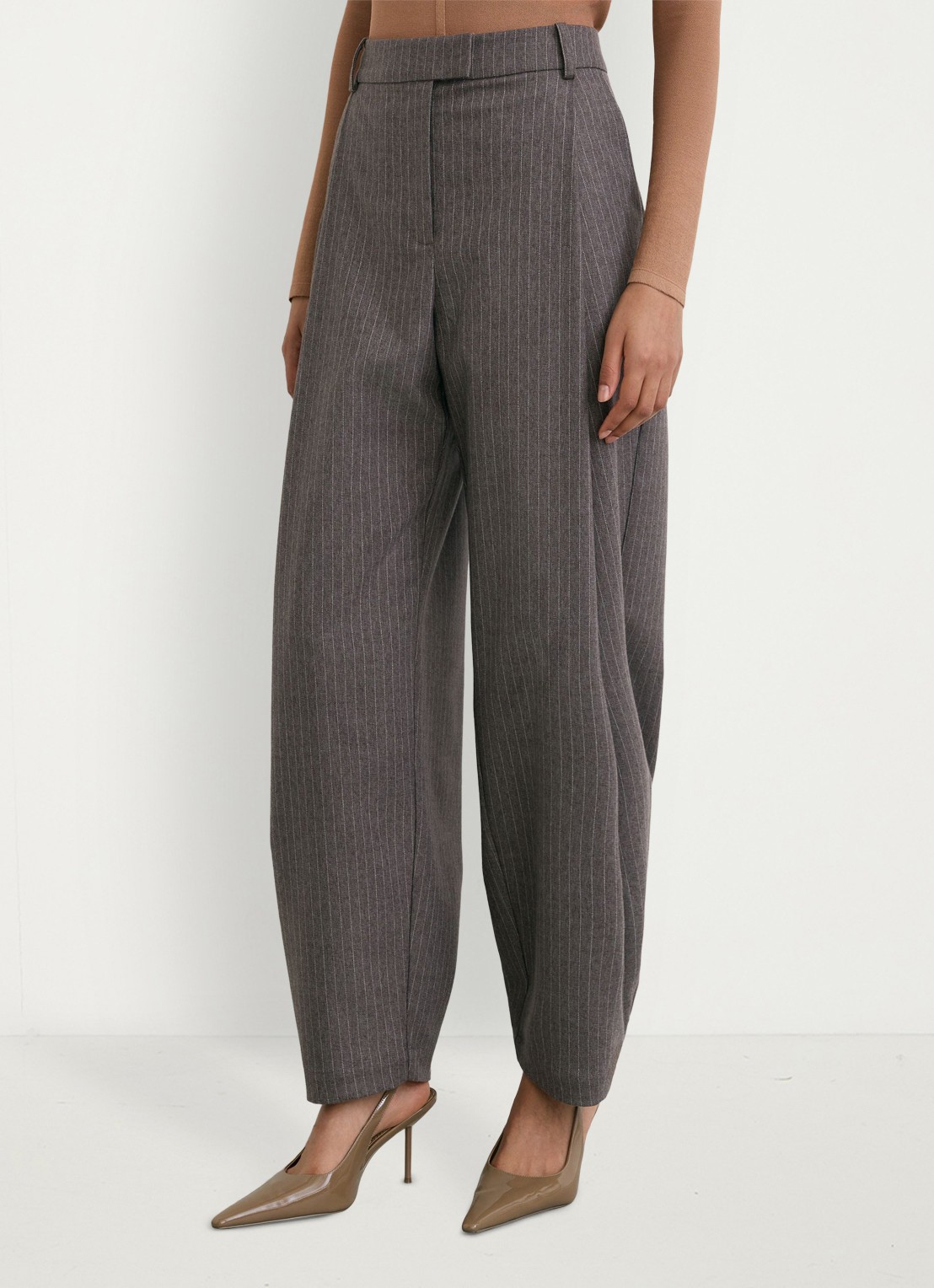 Reiss Phae high waist balloon fit pantalon met streepprint - detail beige