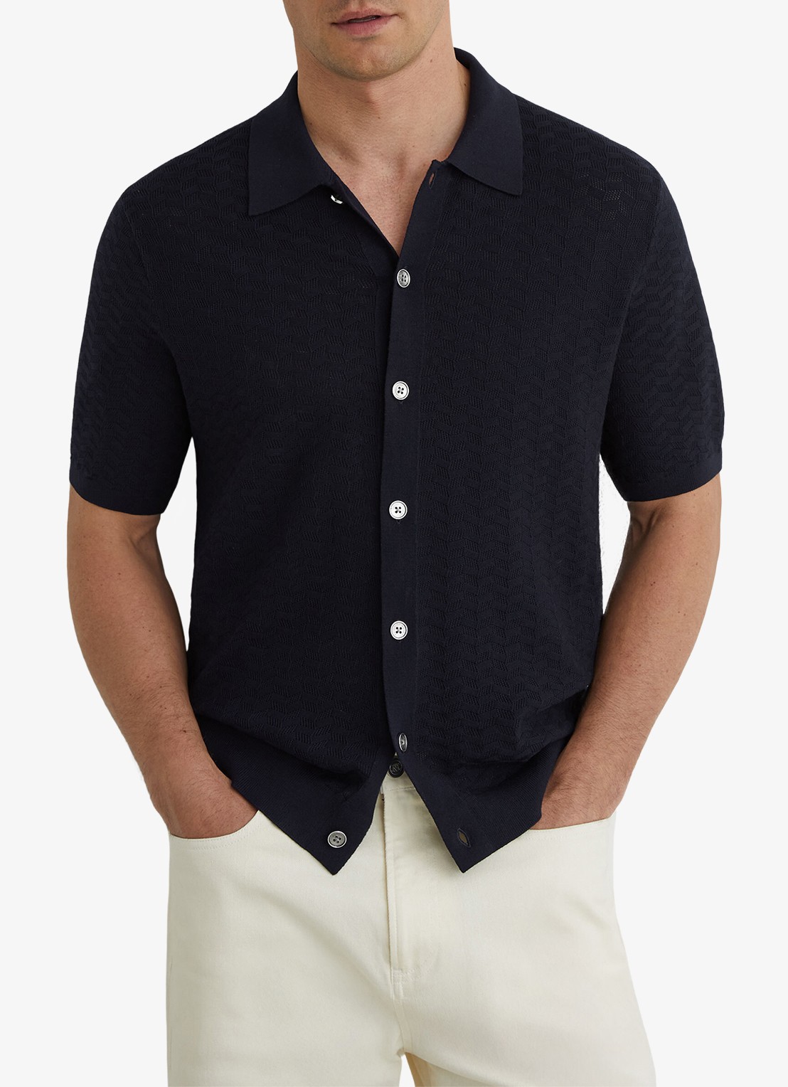 Reiss Phoenix overhemd met structuur - detail 3 donkerblauw