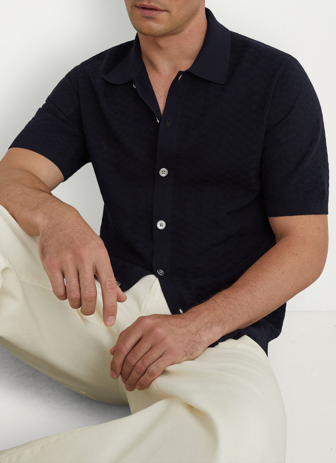 Reiss Phoenix overhemd met structuur - detail 4 donkerblauw