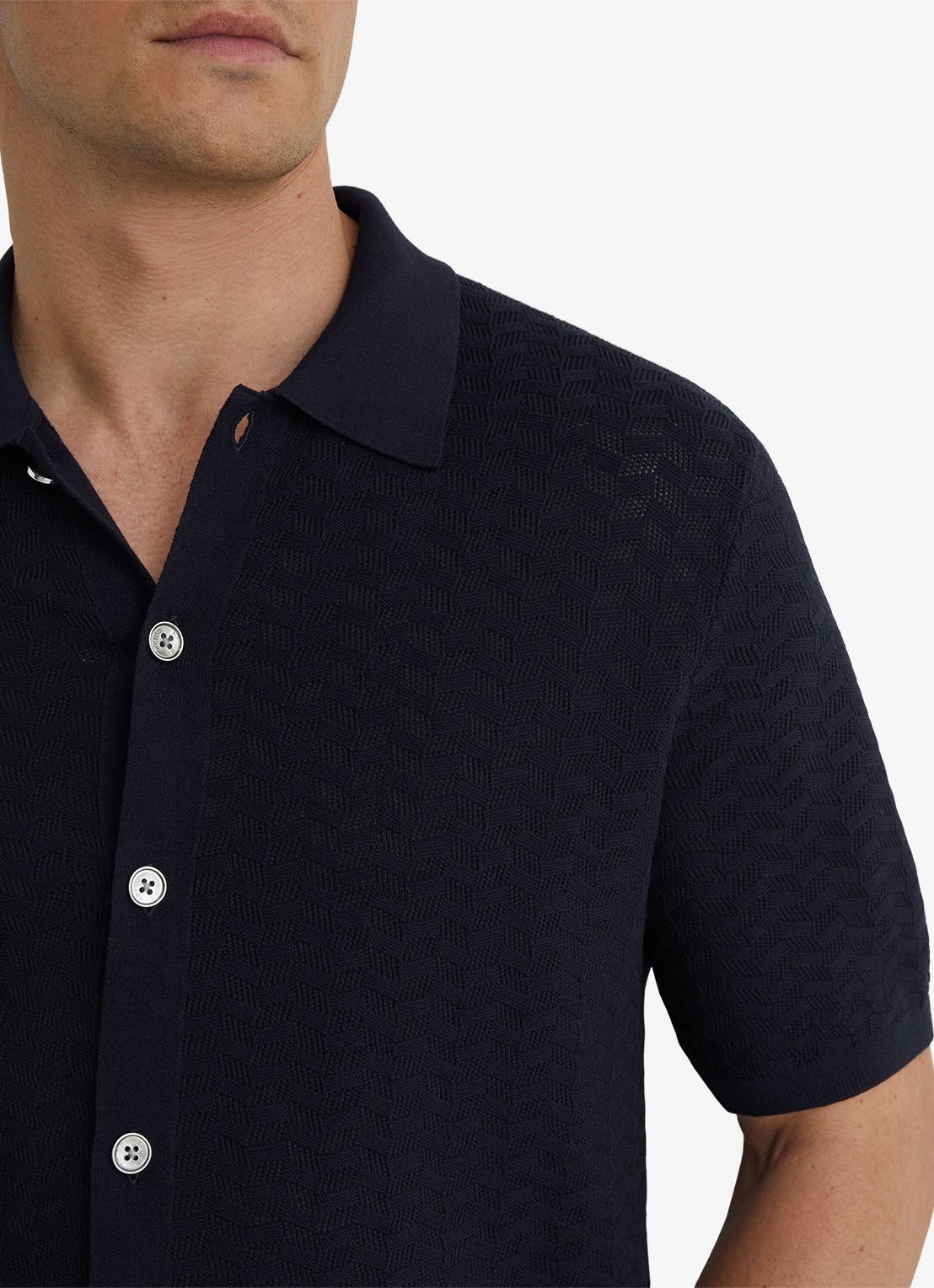 Reiss Phoenix overhemd met structuur - detail 5 donkerblauw