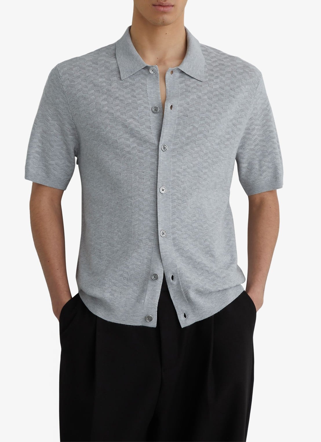 Reiss Phoenix overhemd met structuur - detail 3 soft grey / grijs