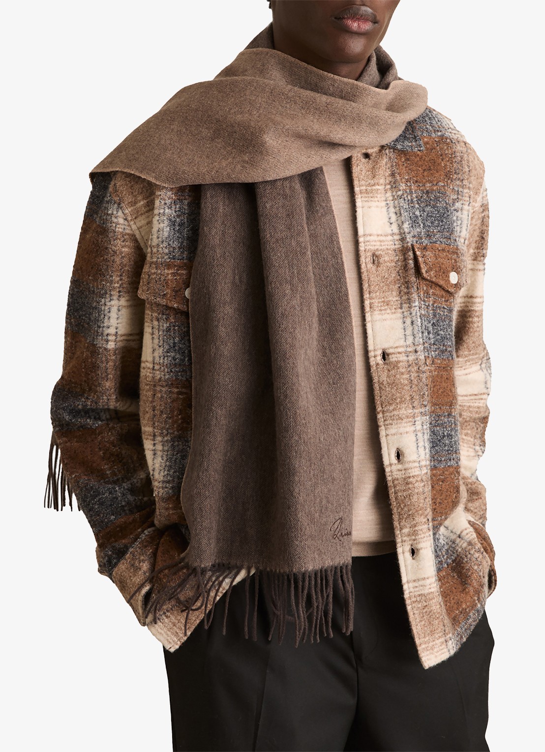 Reiss Picton sjaal in kasjmierblend 180 x 31 cm - voorkant 2 bruin