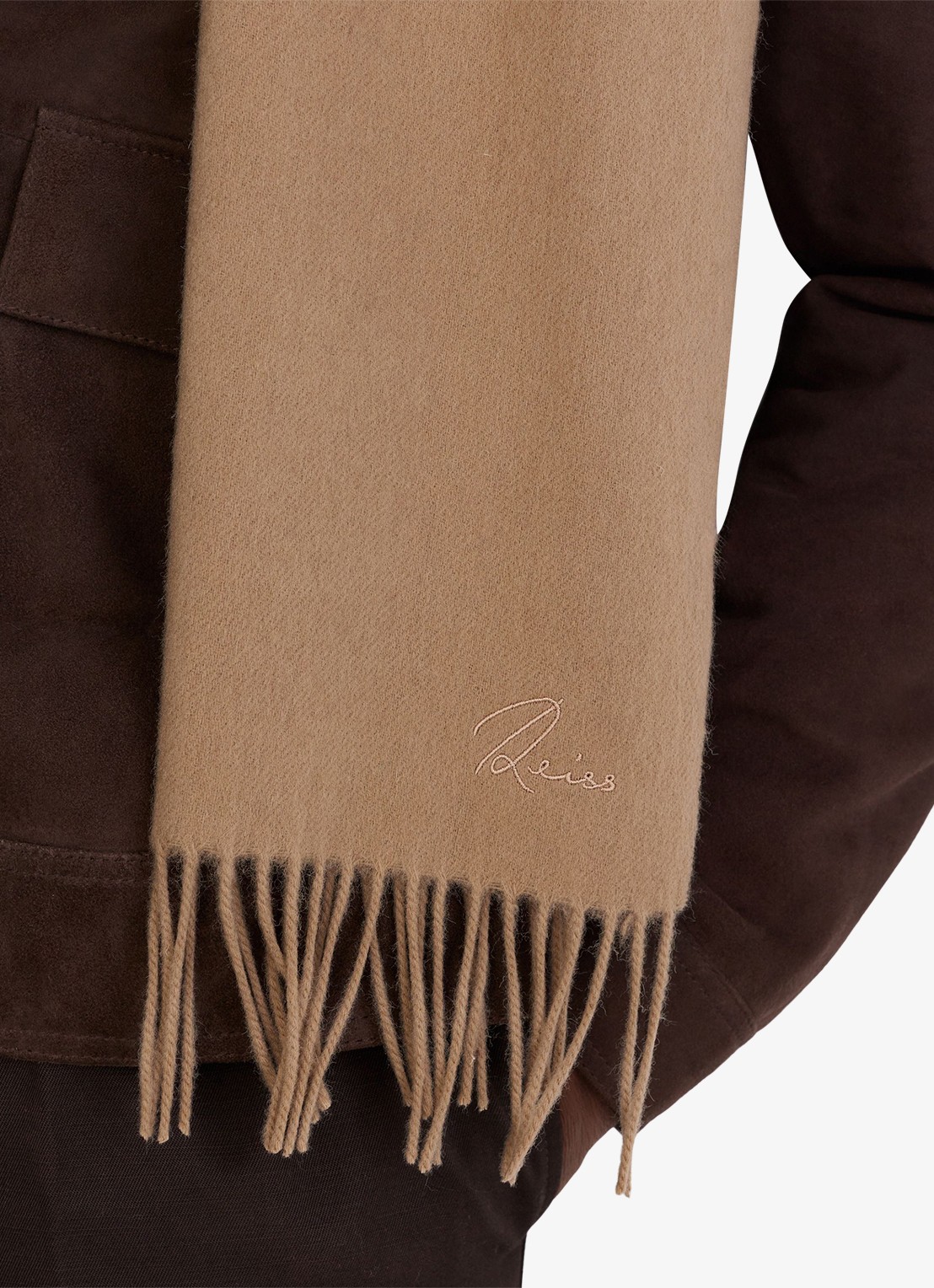 Reiss Picton sjaal in kasjmierblend 180 x 31 cm - detail 2 camel
