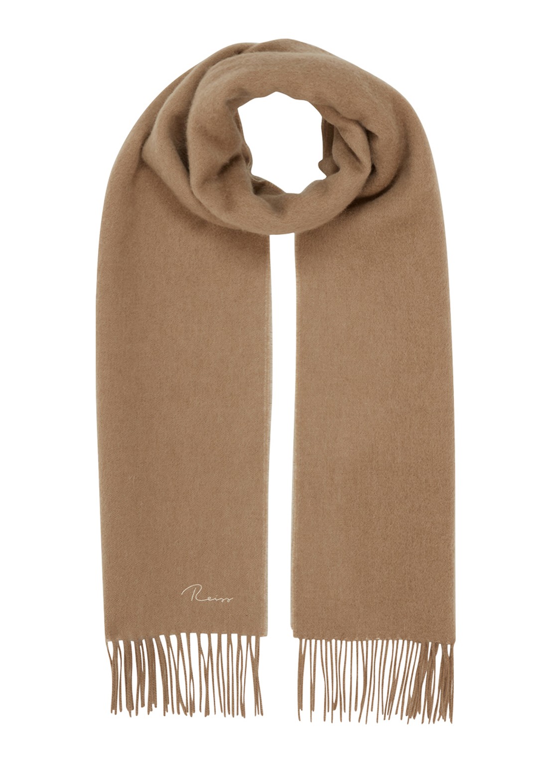 Reiss Picton sjaal in kasjmierblend 185 x 45 cm - voorkant camel