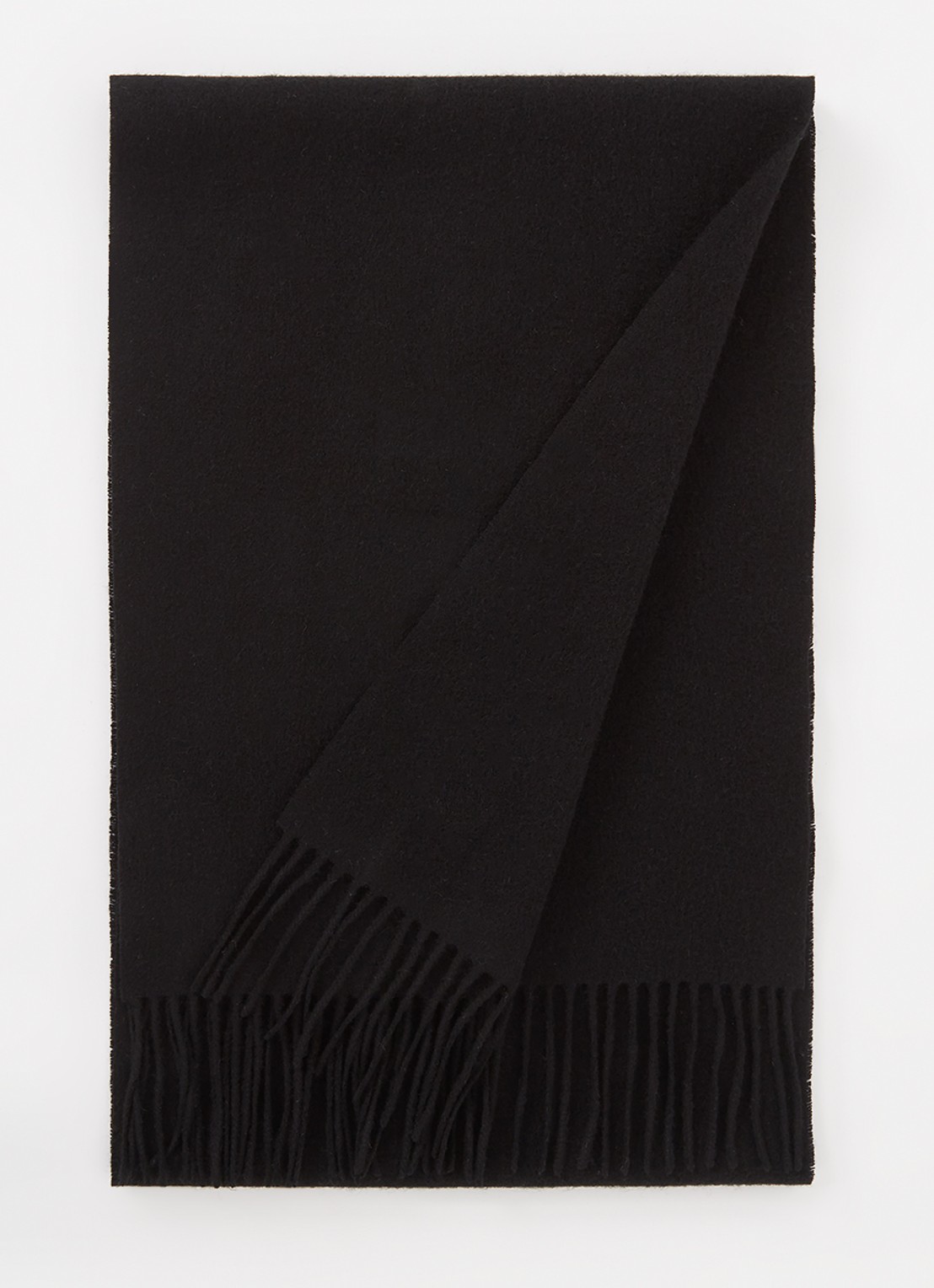Reiss Picton sjaal in kasjmierblend met franjes 190 x 30 cm - voorkant zwart