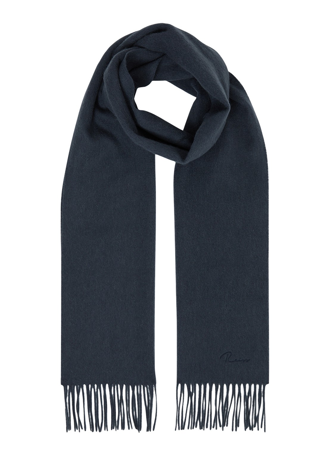 Reiss Picton sjaal in kasjmierblend met franjes 190 x 30 cm - voorkant petrol