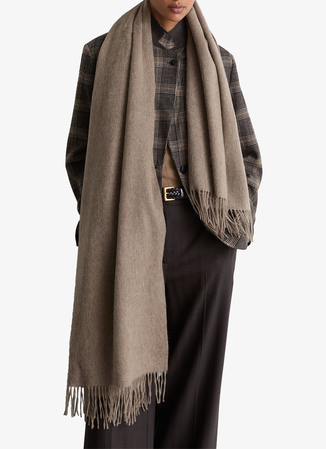Reiss Picton sjaal van wol en kasjmier - detail donkerbeige