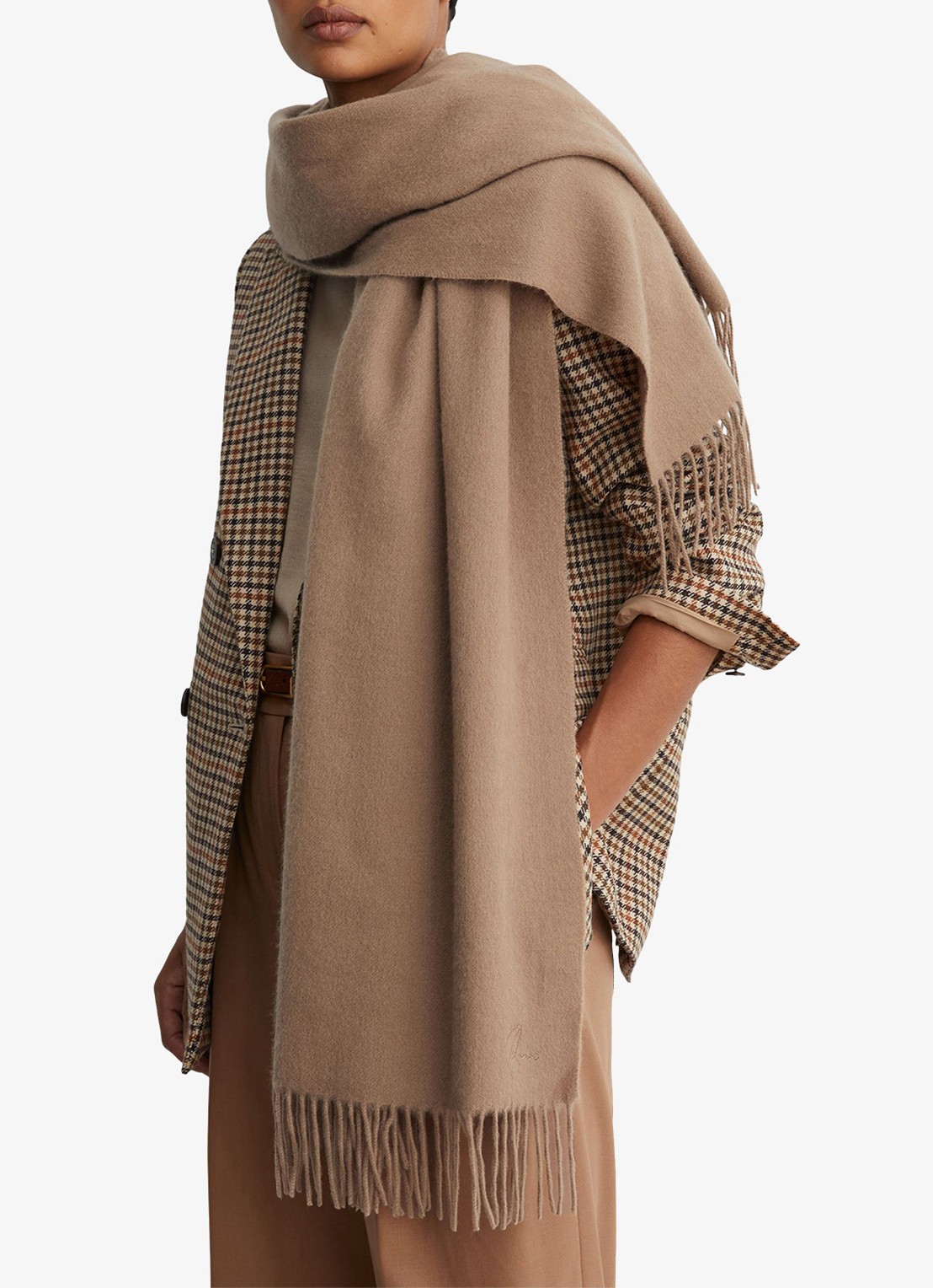 Reiss Picton sjaal van wol en kasjmier - detail camel
