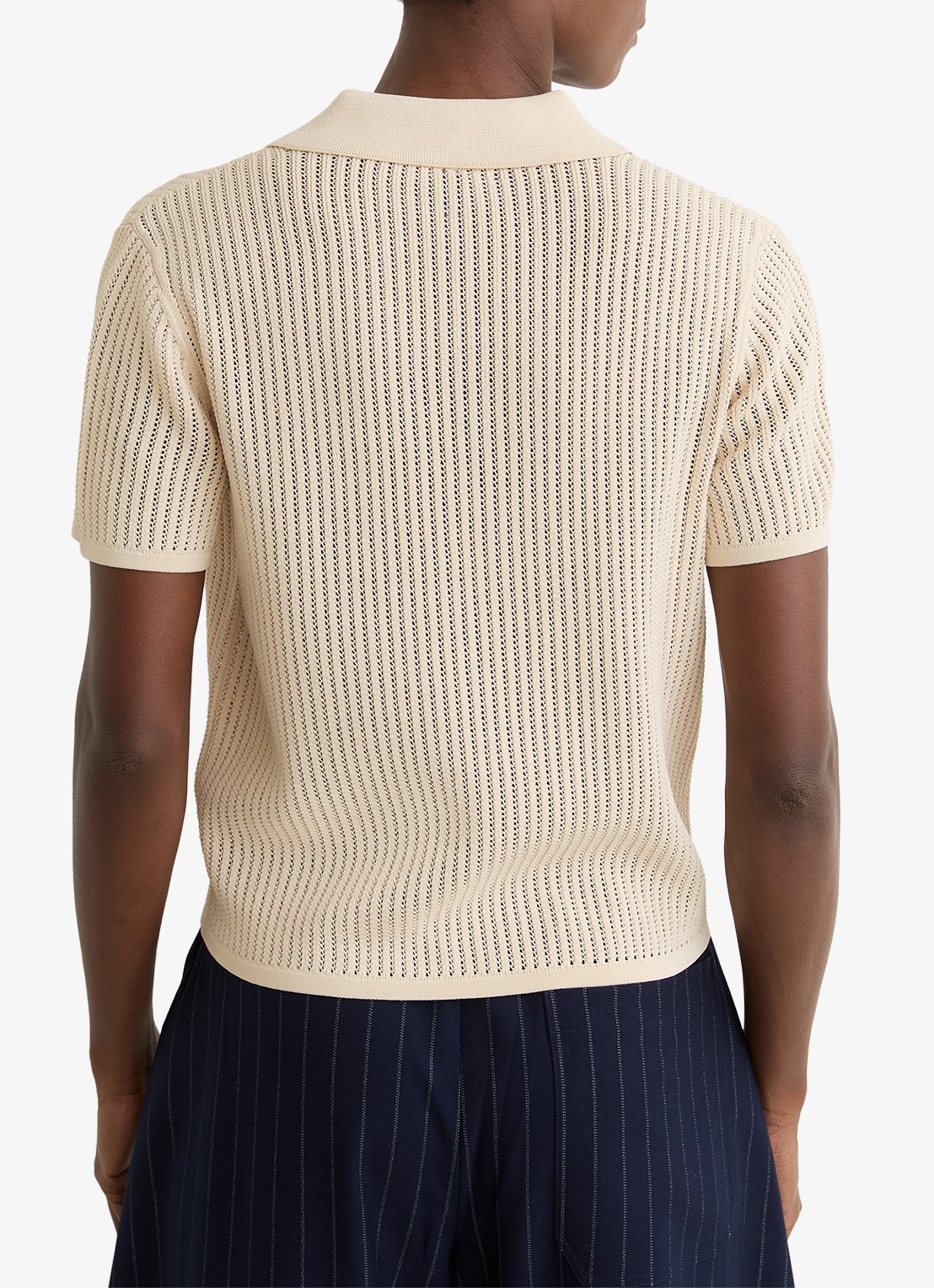 Reiss Pippa regular fit polo met opengewerkt dessin - achterkant creme