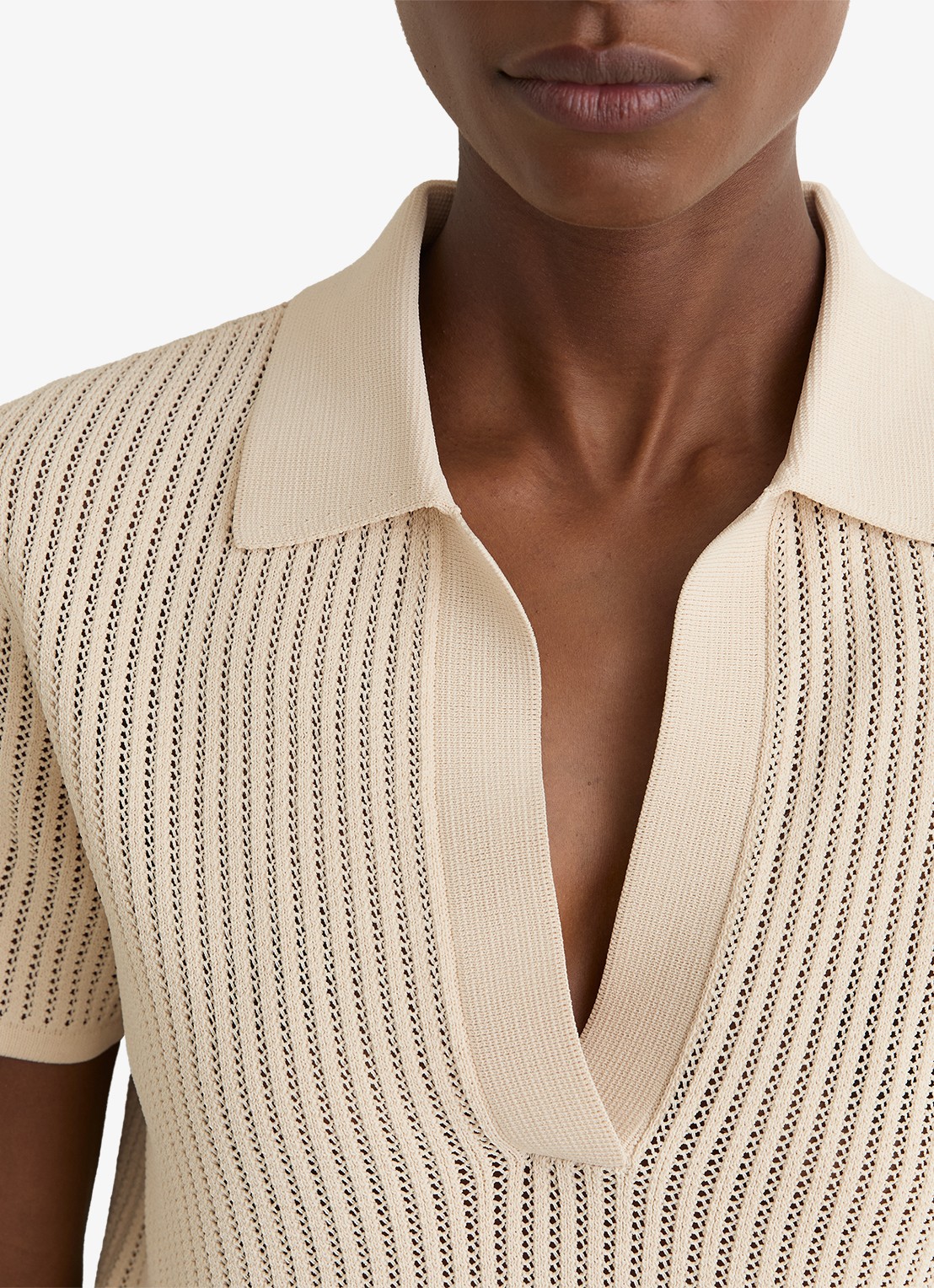 Reiss Pippa regular fit polo met opengewerkt dessin - detail 3 creme
