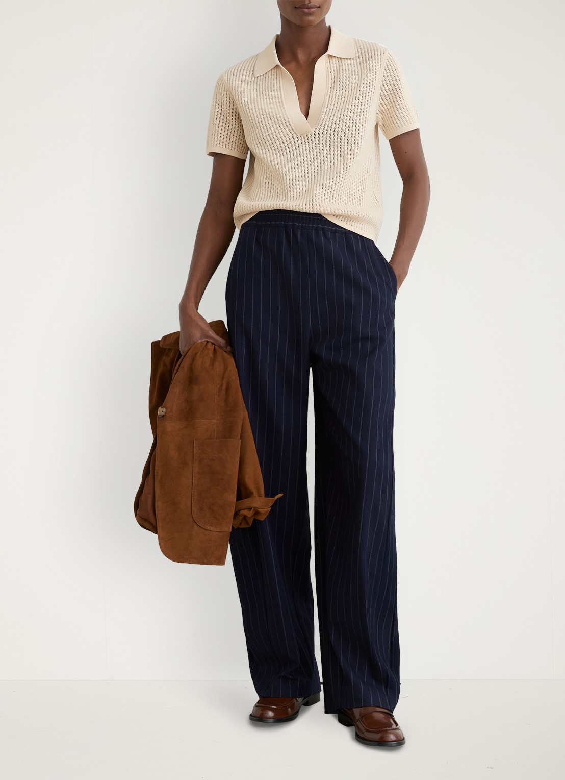 Reiss Pippa regular fit polo met opengewerkt dessin - voorkant 6 creme
