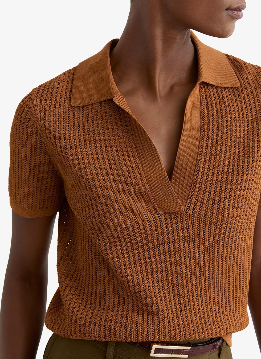 Reiss Pippa regular fit polo met opengewerkt dessin - detail oranje