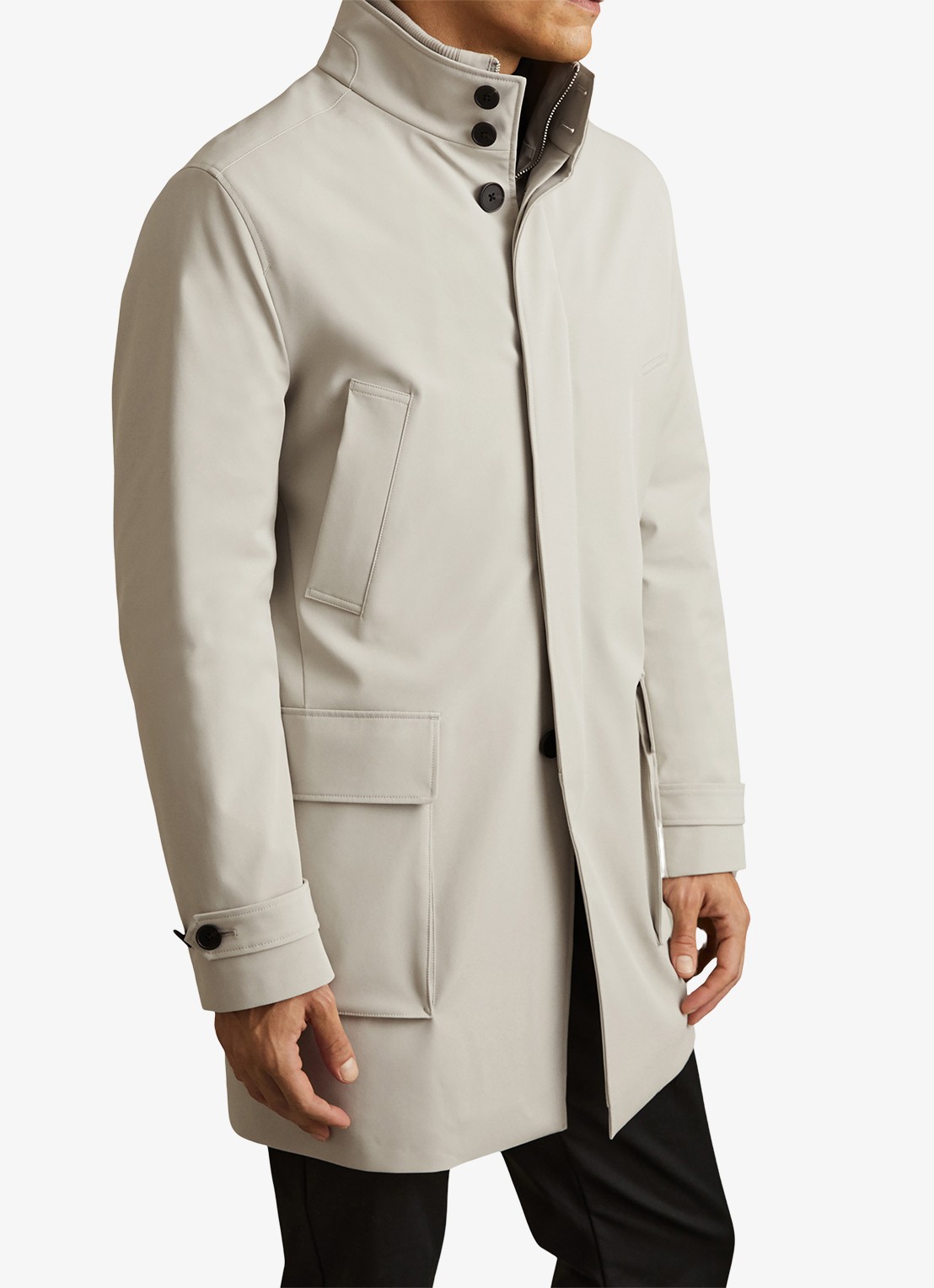 Reiss Player gewatteerde parka met klepzakken - detail 4 stone / beige