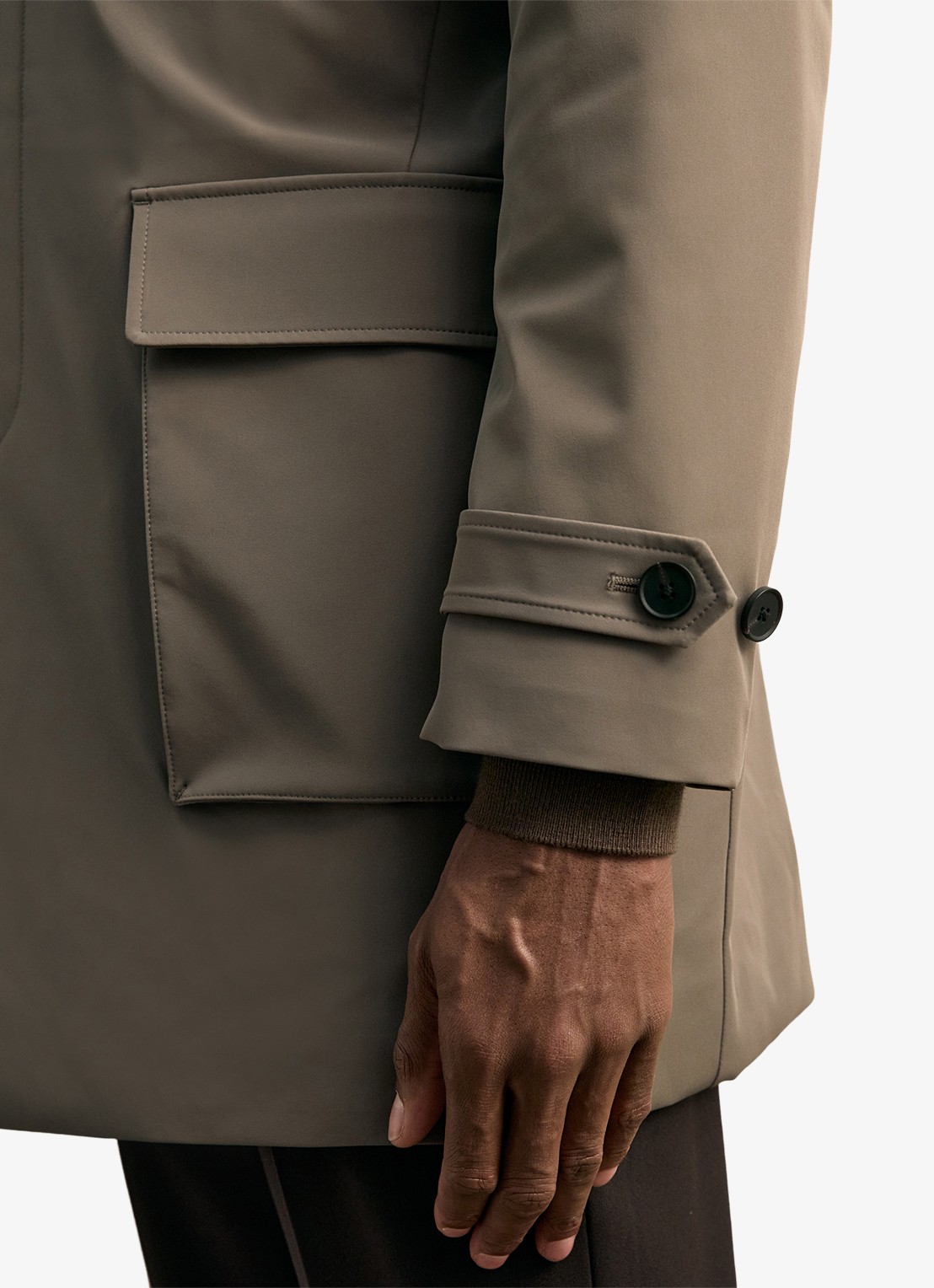 Reiss Player mantel met uitneembare voering  - detail 3 donkerbeige