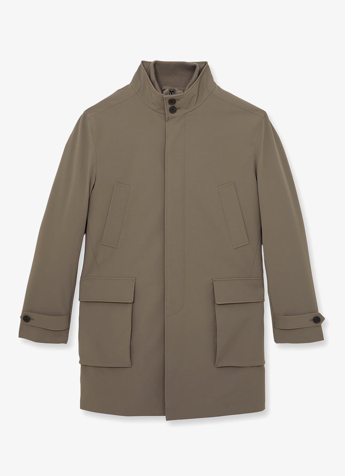 Reiss Player mantel met uitneembare voering  - voorkant 5 donkerbeige