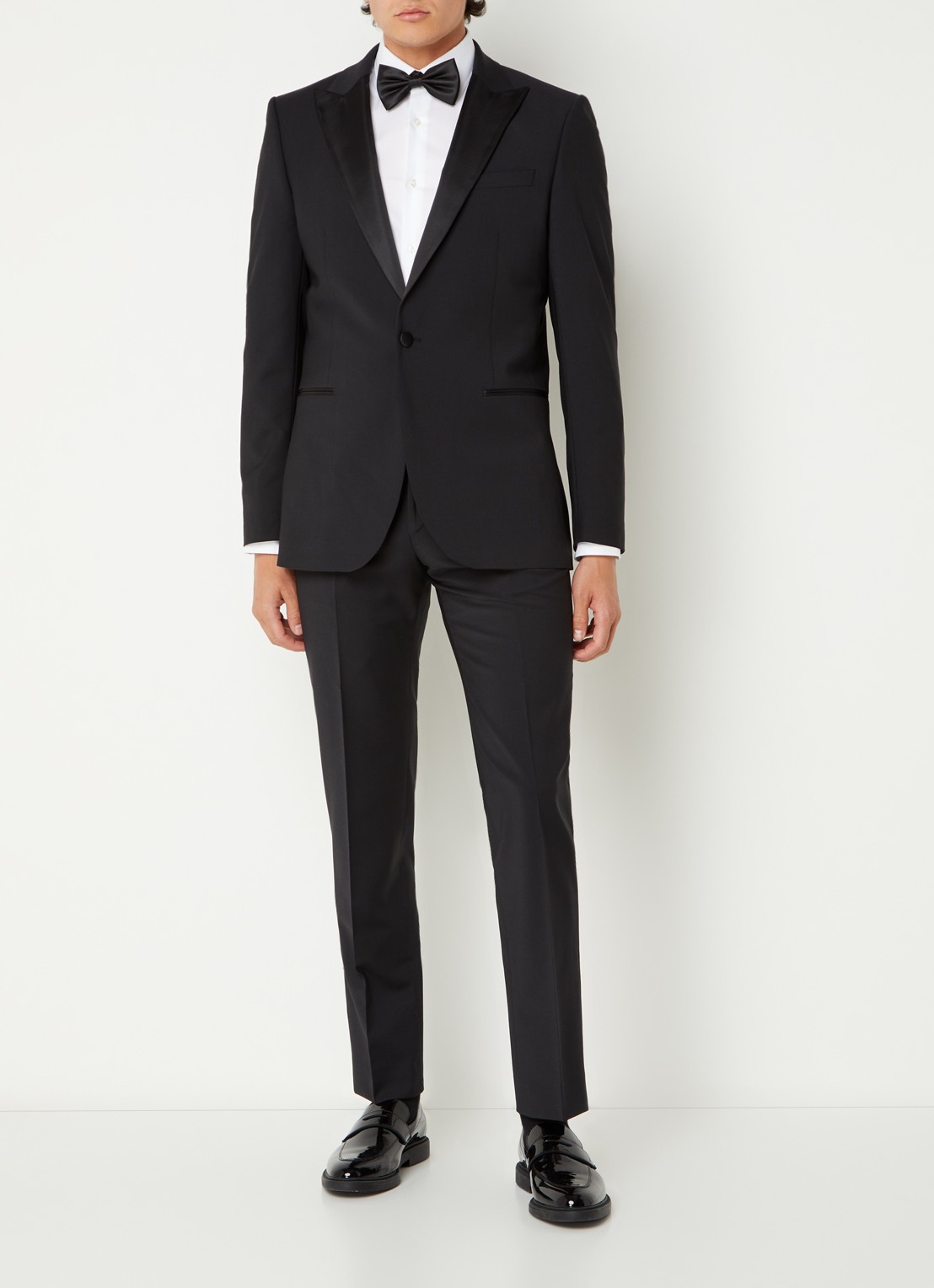 Reiss Poker slim fit blazer in wolblend met paspelzakken - voorkant 2 zwart