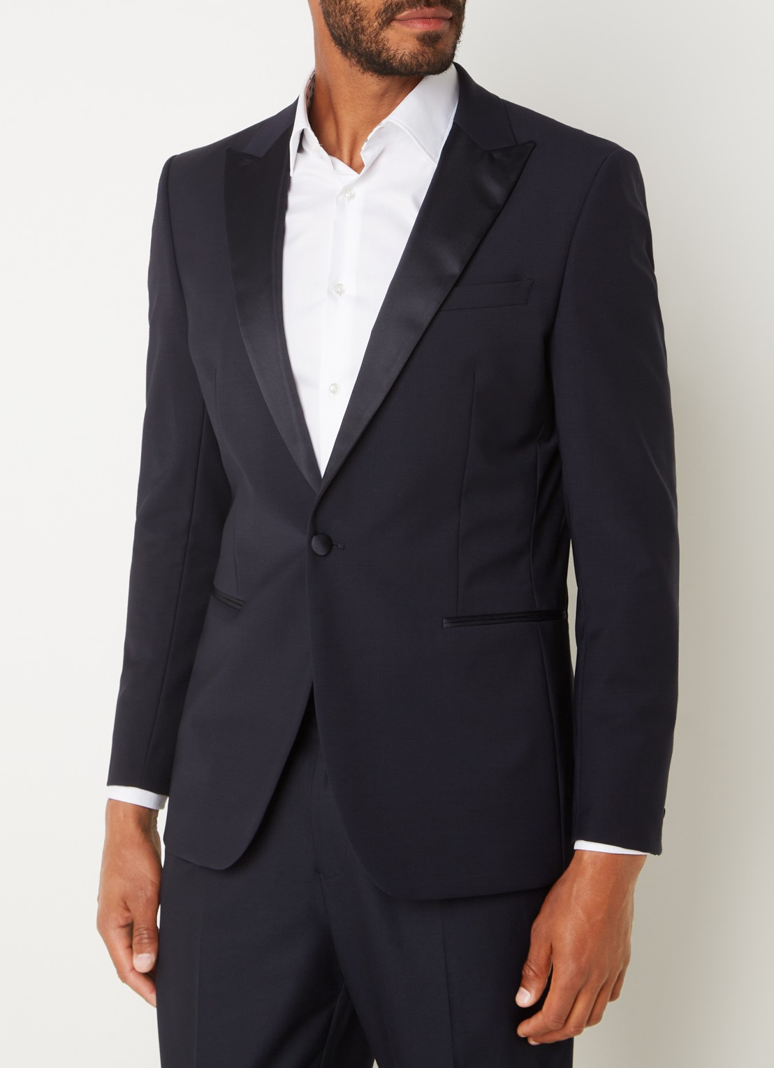 Reiss Poker slim fit blazer in wolblend met paspelzakken - detail donkerblauw