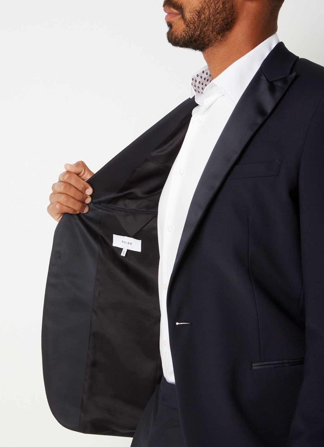Reiss Poker slim fit blazer in wolblend met paspelzakken - detail 2 donkerblauw