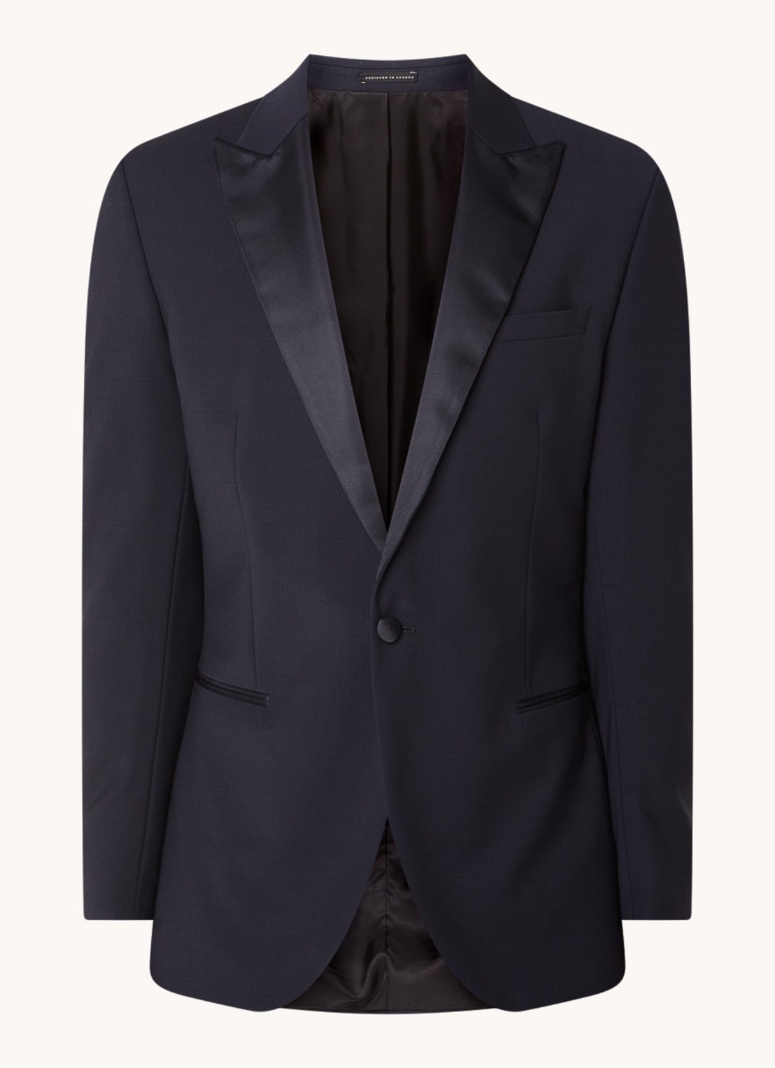 Reiss Poker slim fit blazer in wolblend met paspelzakken - voorkant 6 donkerblauw