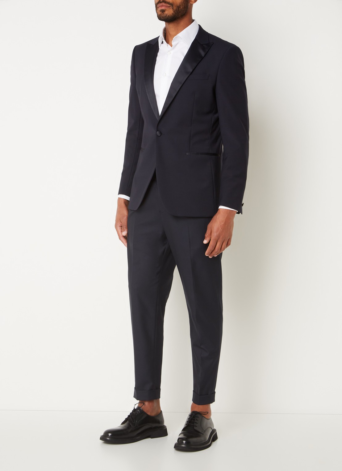 Reiss Poker slim fit blazer in wolblend met paspelzakken - voorkant 7 donkerblauw