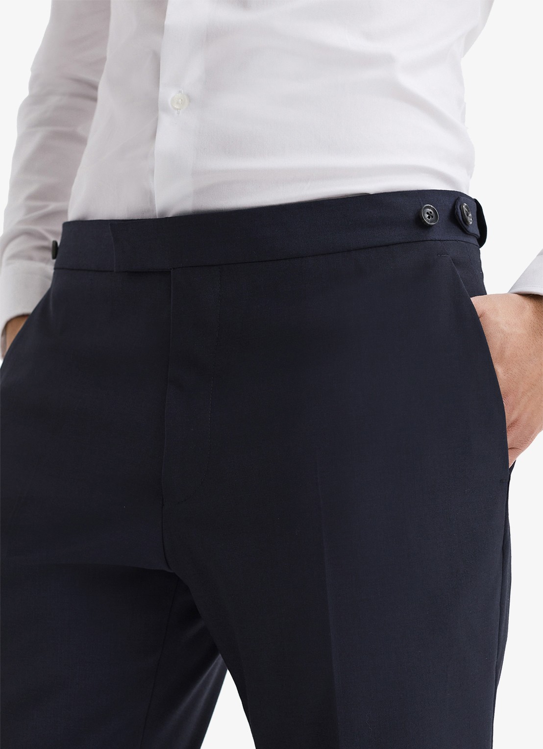 Reiss Poker slim fit pantalon met steekzakken - detail 2 donkerblauw